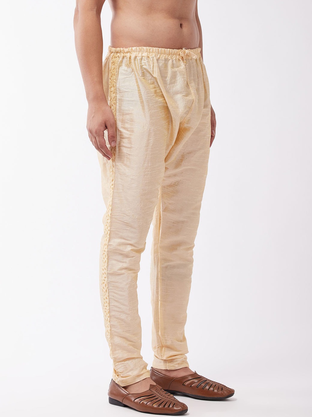 

VASTRAMAY Men Beige & Gold-Coloured Embroidered Relaxed-Fit Pyjama