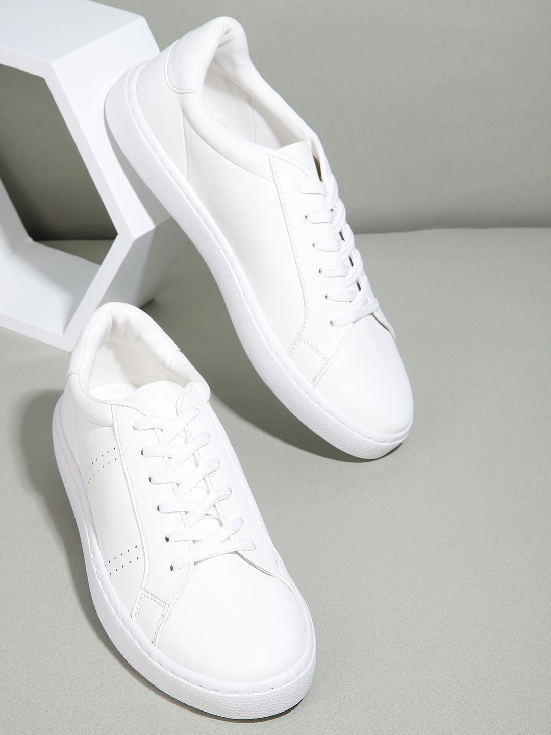

Mast & Harbour Women White Solid Sneakers with Perforated Detail