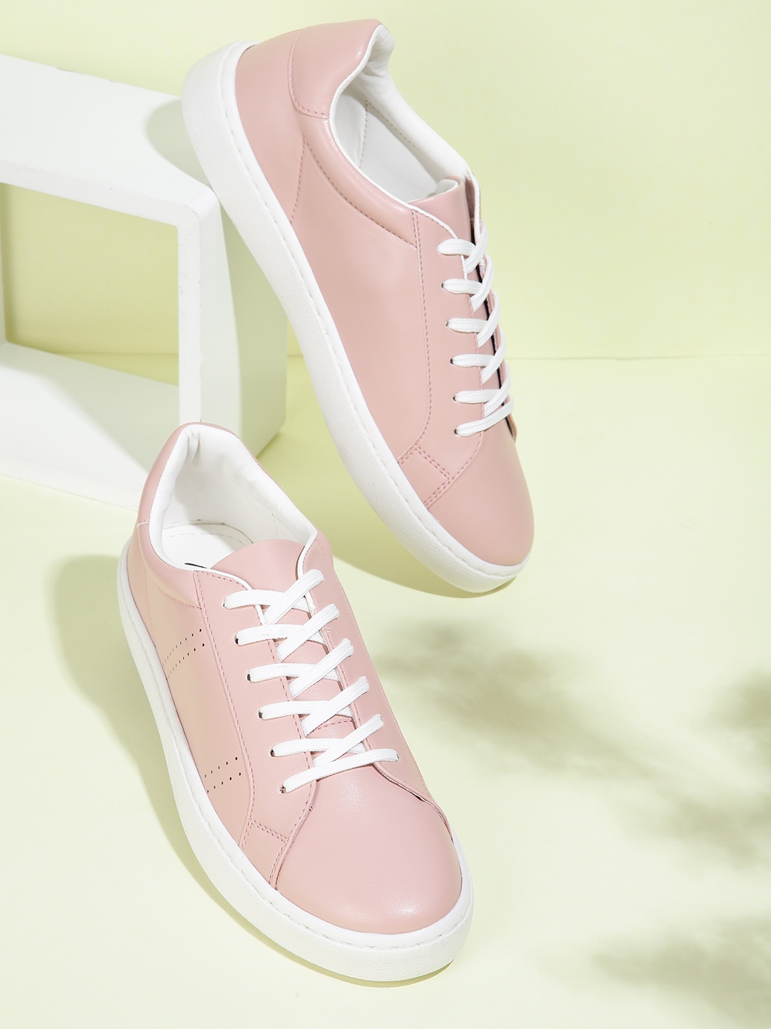 

Mast & Harbour Women Peach-Coloured Solid Sneakers with Perforated Detail
