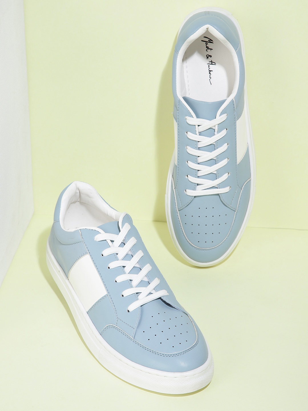 

Mast & Harbour Women Blue & White Perforated Sneakers with Striped Detail