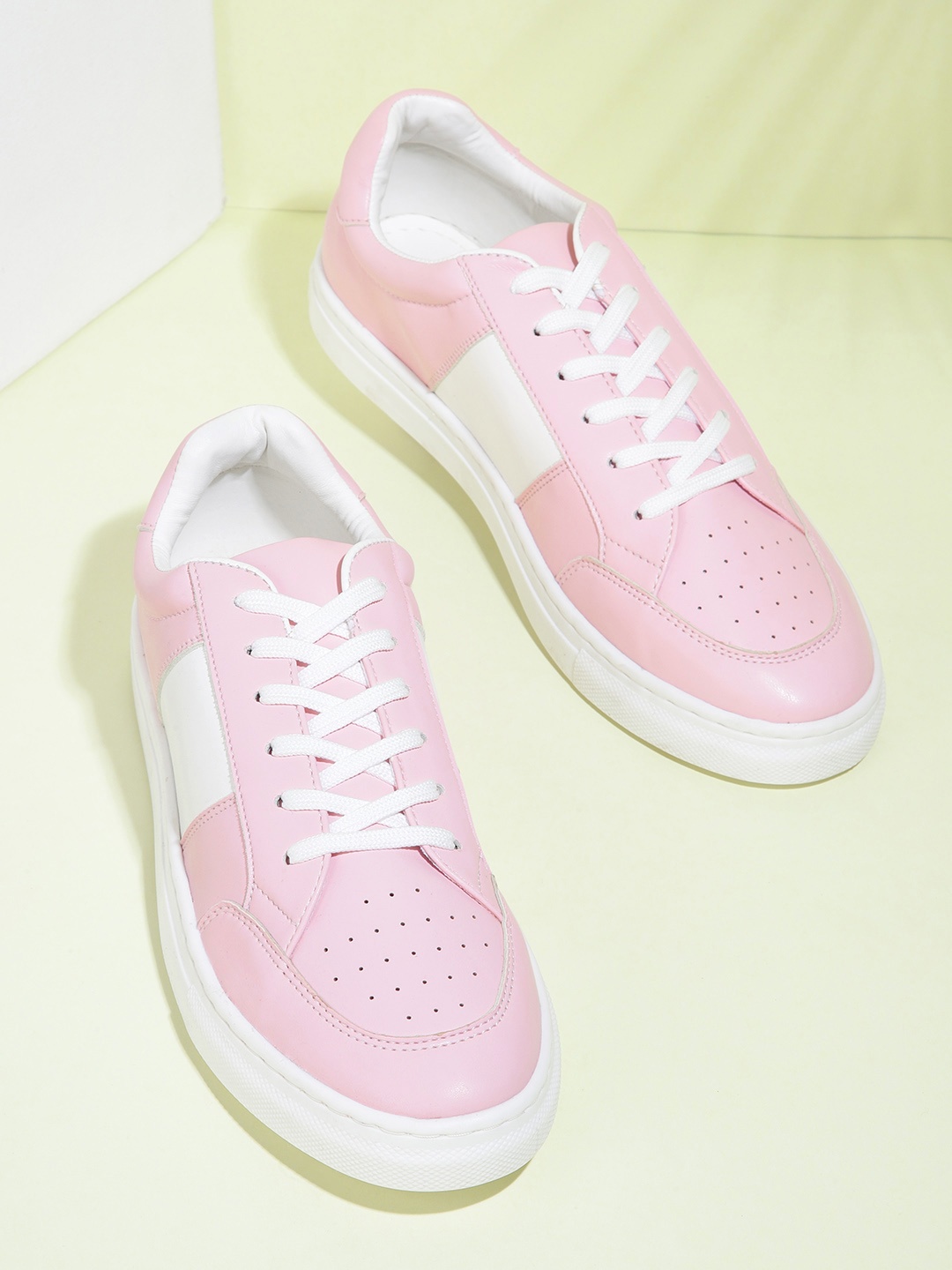 

Mast & Harbour Women Pink & White Perforated Sneakers with Striped Detail