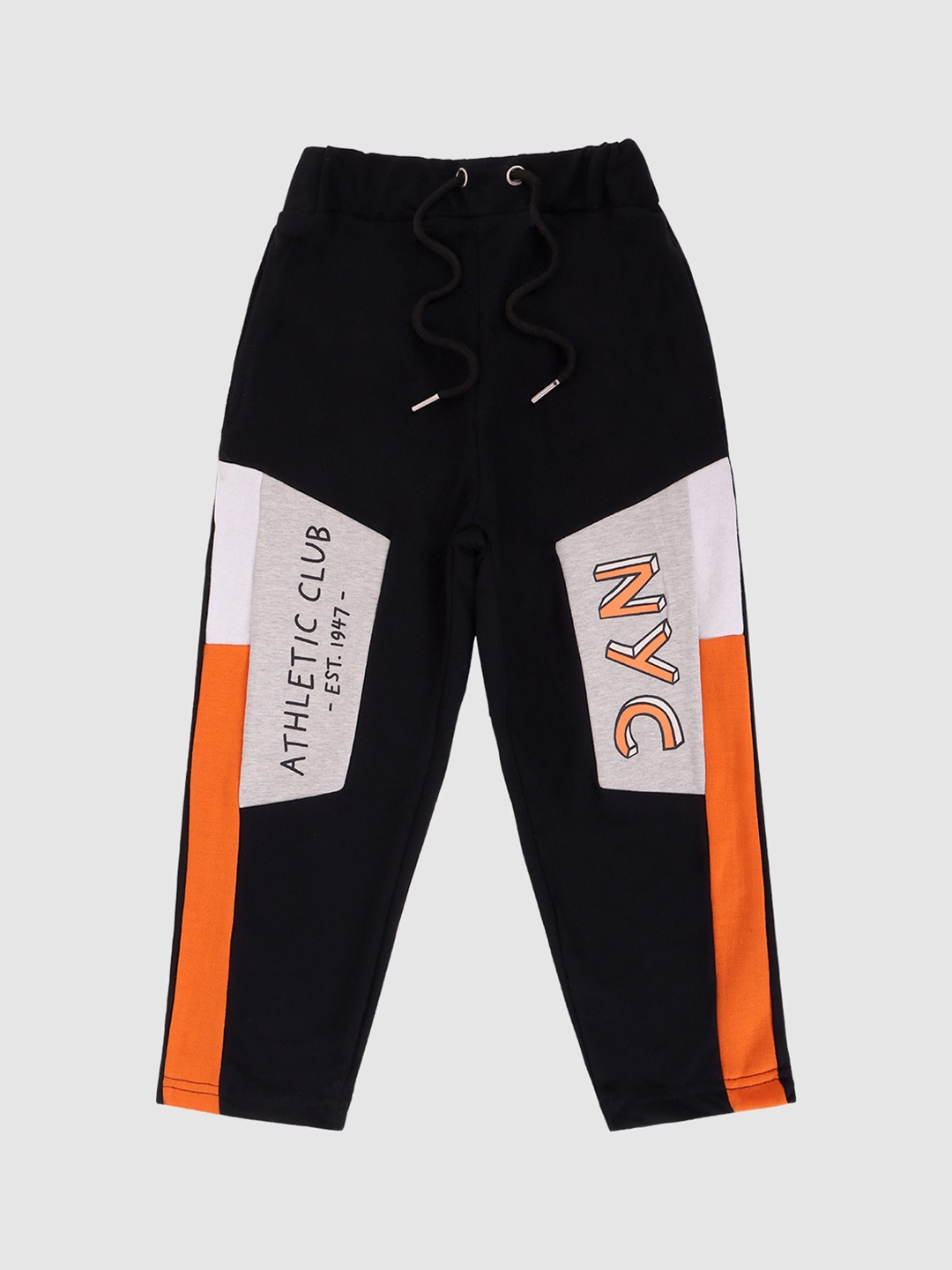 

Lazy Shark Boys Black & Orange Colourblocked Cotton Track Pants, White