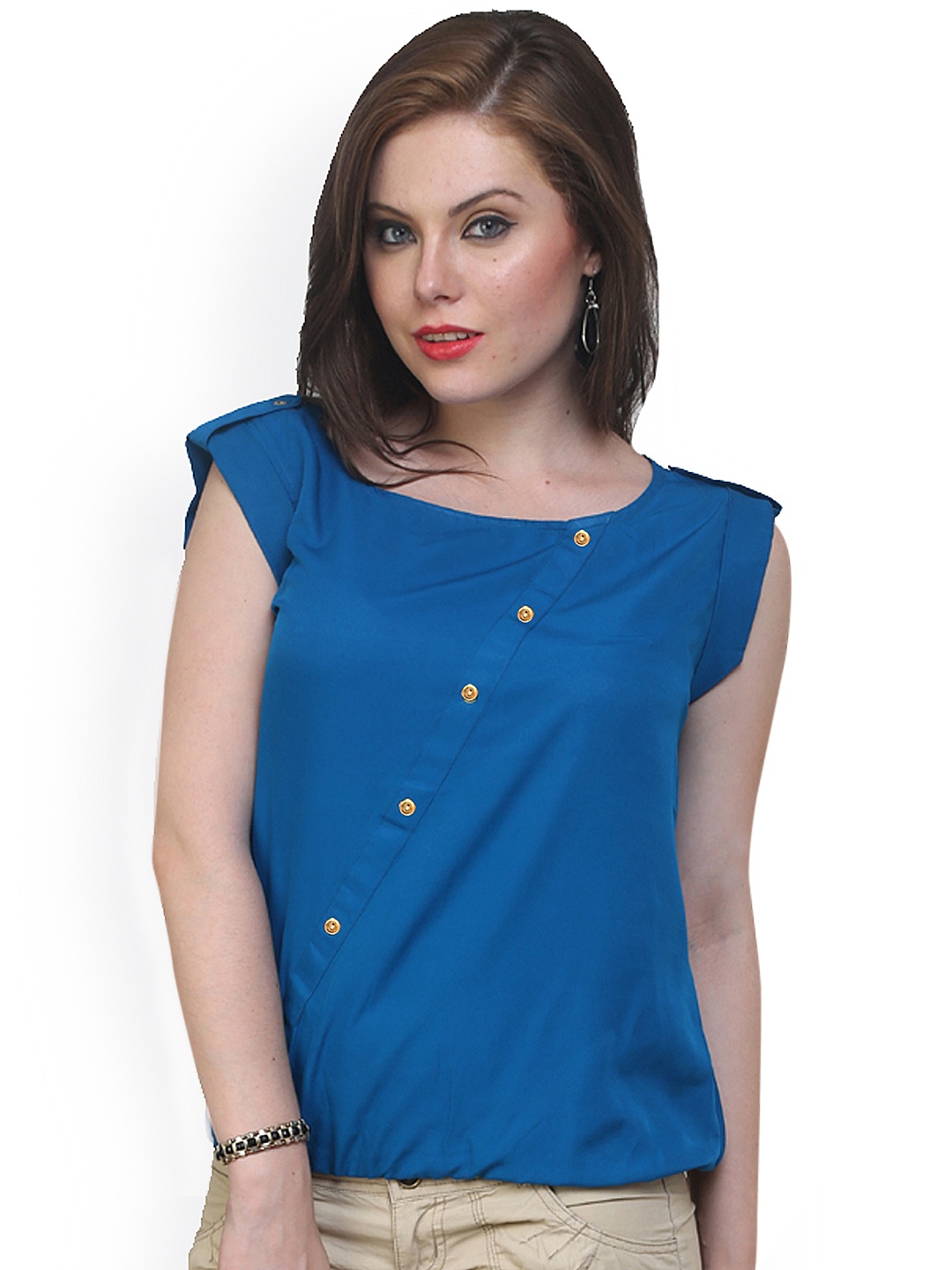 

Pannkh Women Blue Solid Blouson Top