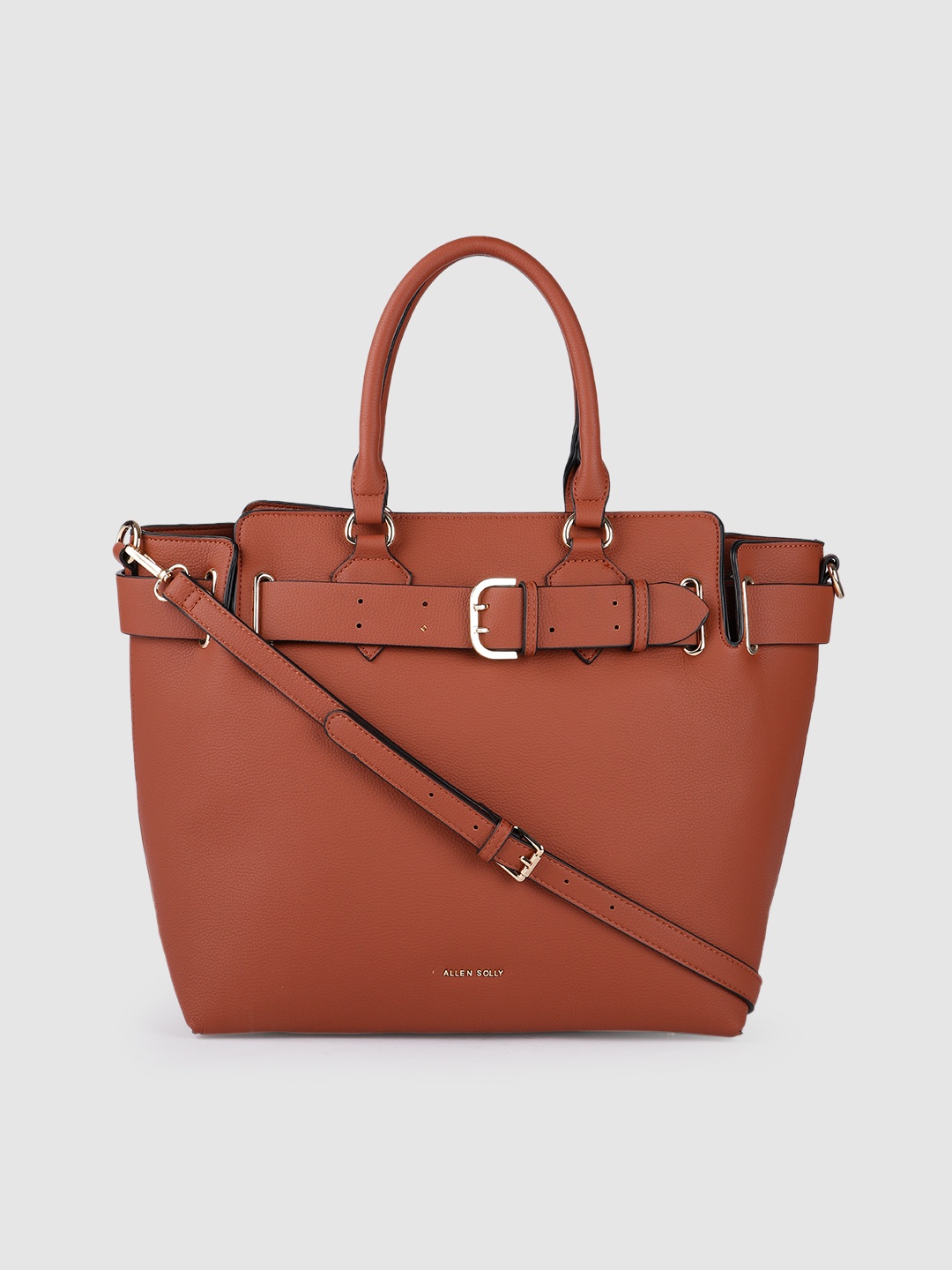 

Allen Solly Brown Solid PU Regular Structured Handheld Bag with Buckle Detail