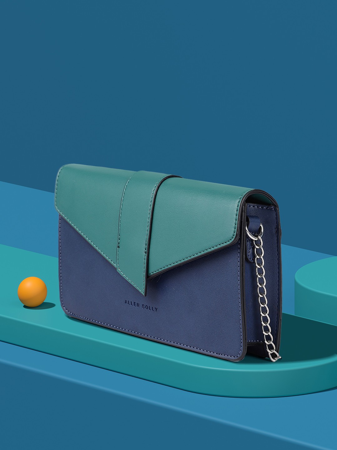 

Allen Solly Blue & Teal Green Colourblocked Sling Bag