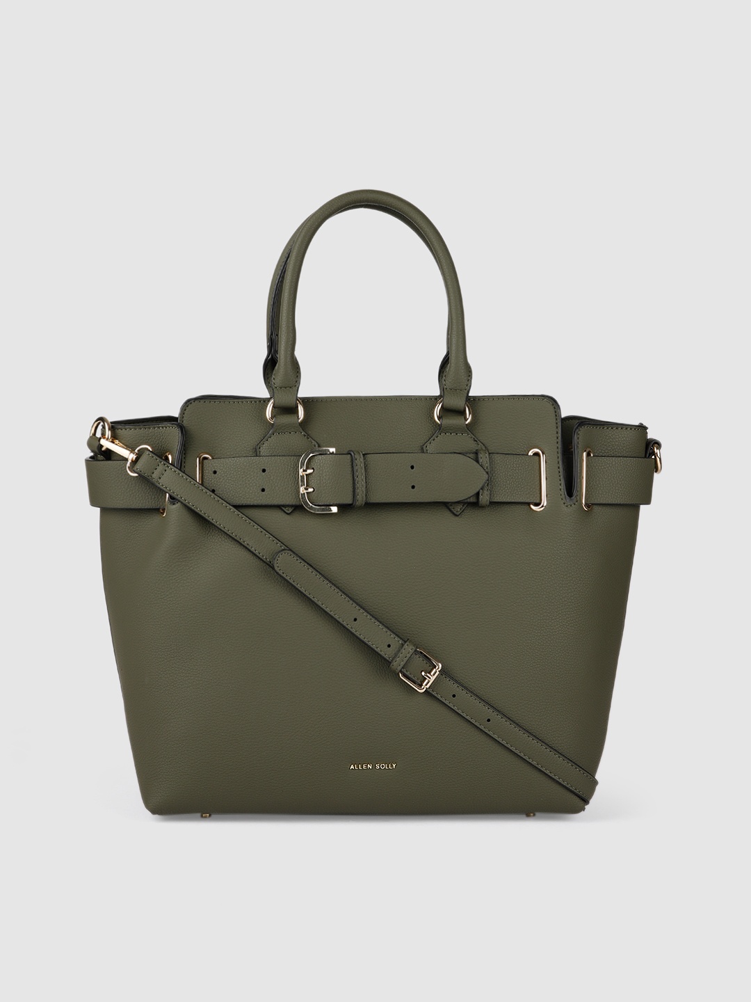 

Allen Solly Olive Green Solid PU Regular Structured Handheld Bag with Buckle Detail