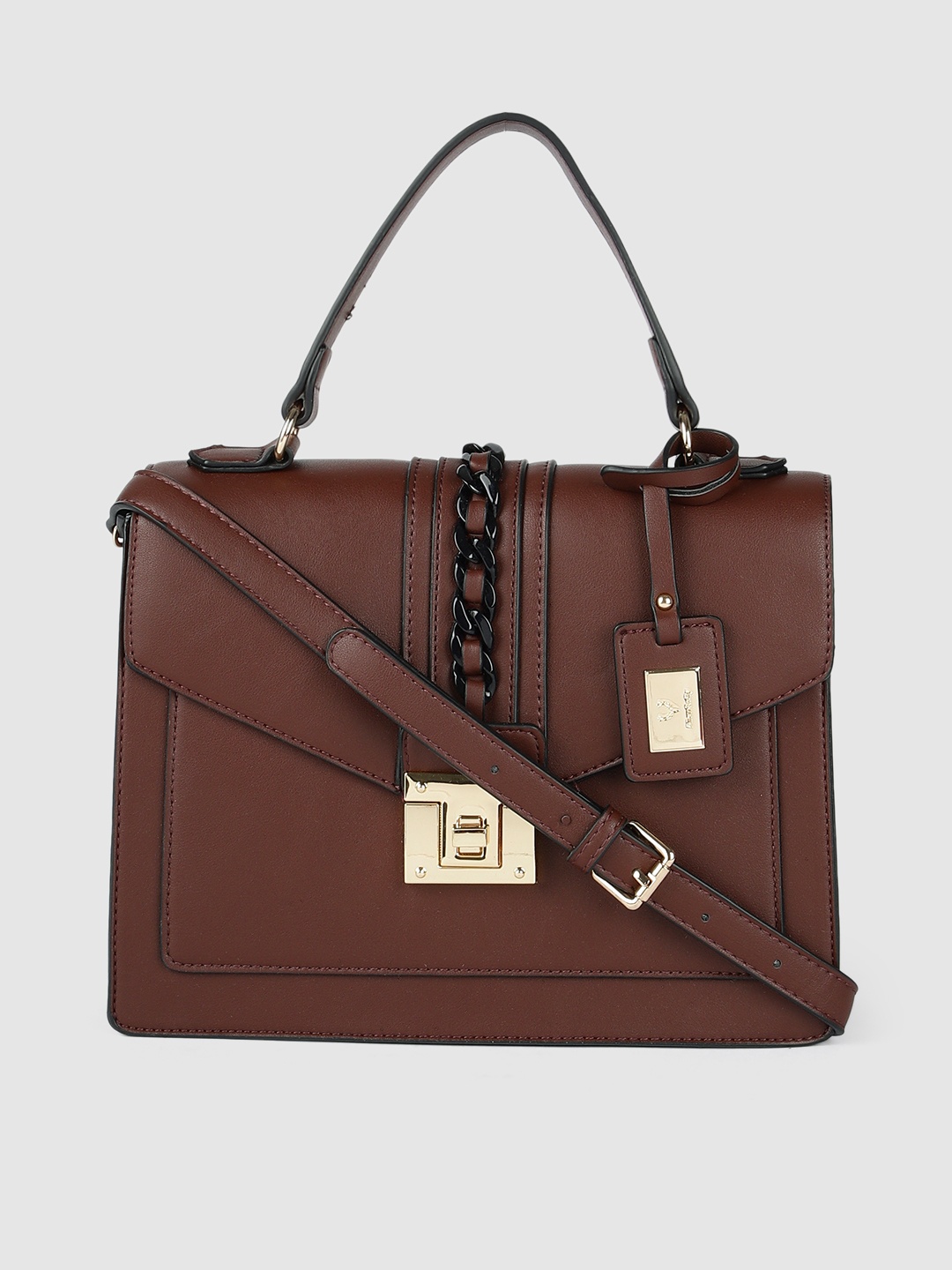 

Allen Solly Brown Solid PU Regular Structured Handheld Bag with Tasselled Detail