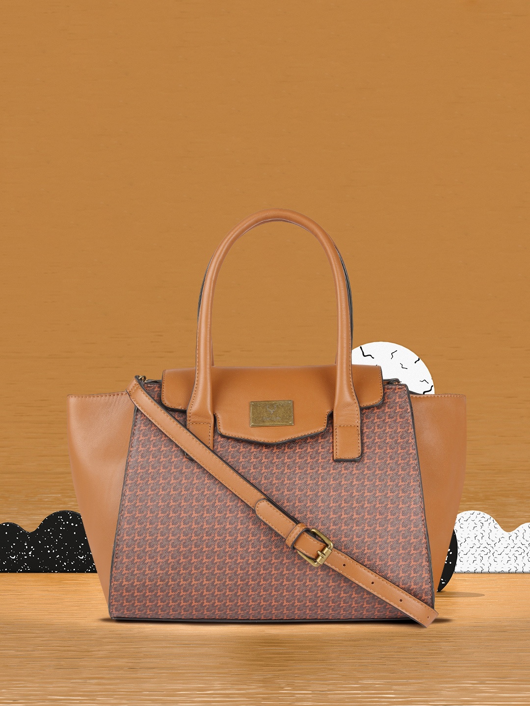 

Allen Solly Tan Brown & Grey Printed Structured Handheld Bag