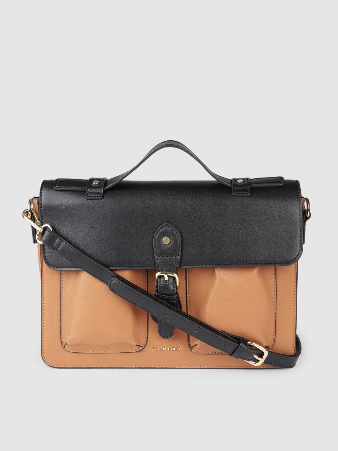 

Allen Solly Tan Brown & Black Colourblocked Satchel