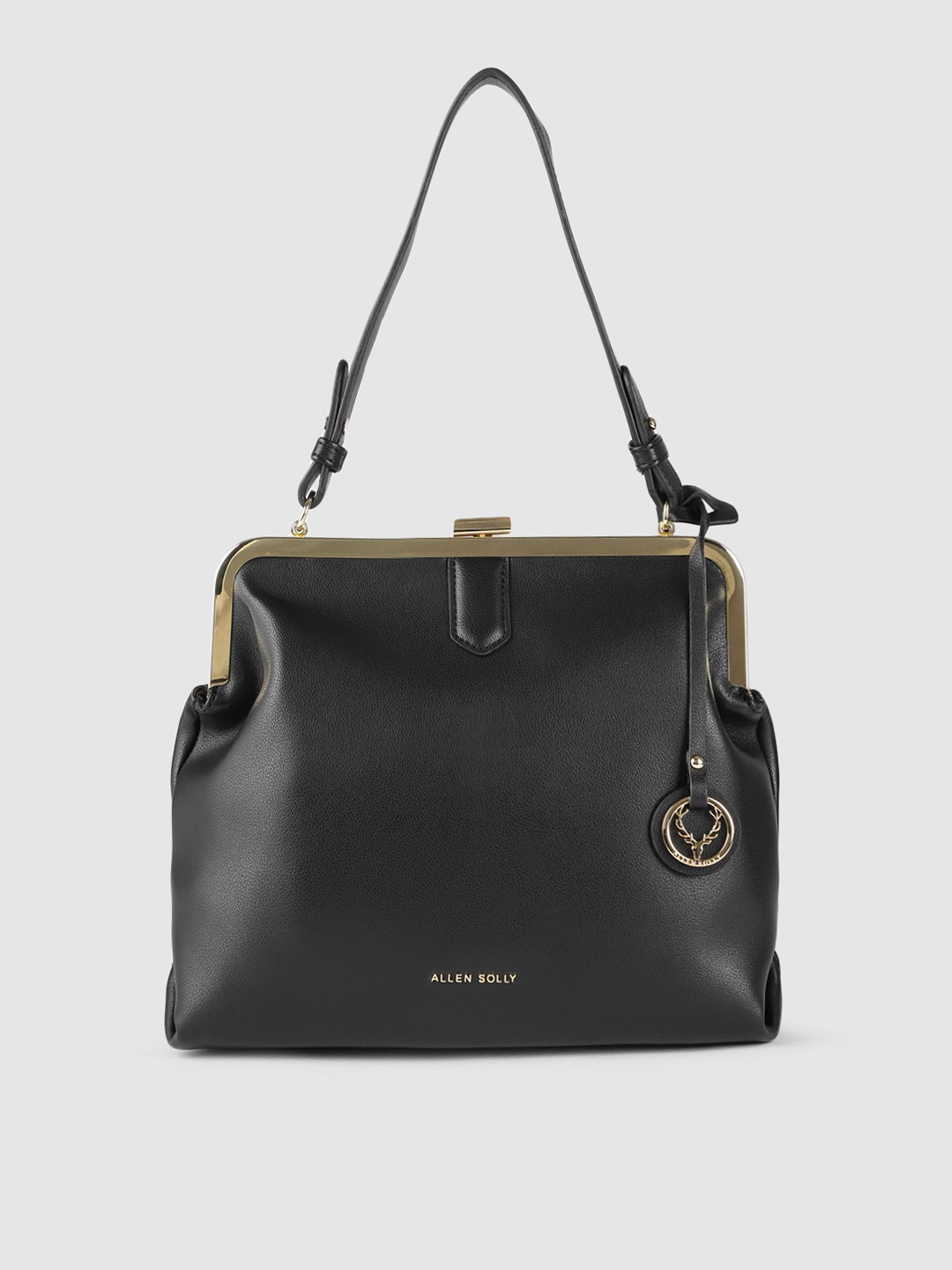 

Allen Solly Black Solid PU Regular Structured Shoulder Bag with Tasselled Detail