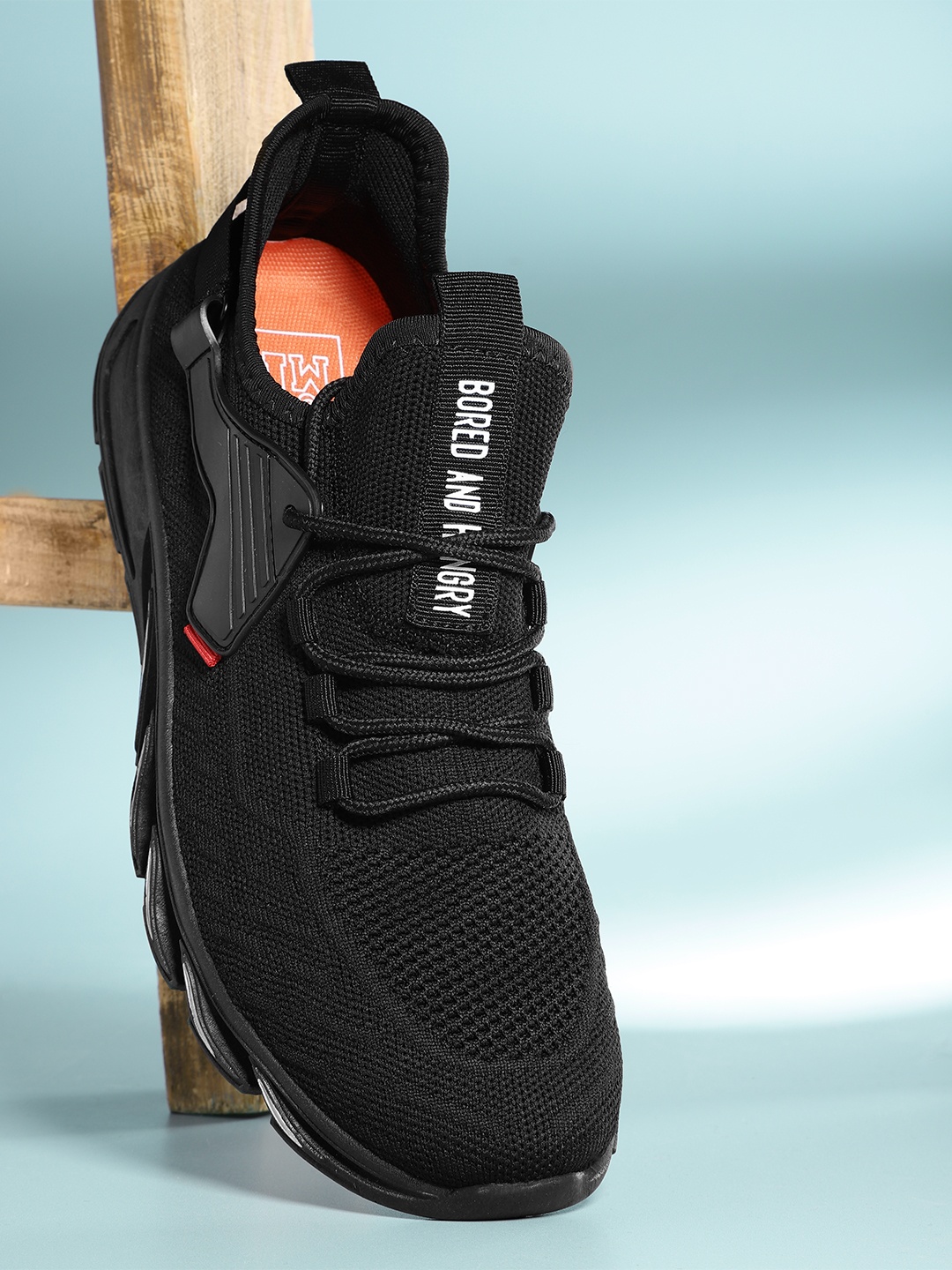 

Mast & Harbour Men Black Woven Design Running Shoes