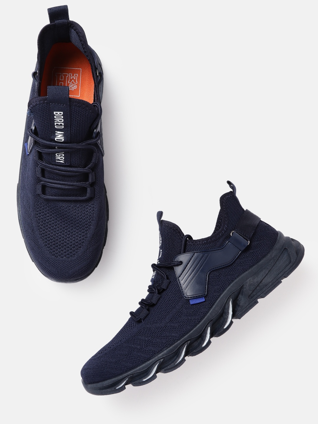 

Mast & Harbour Men Navy Blue Woven Design Running Shoes