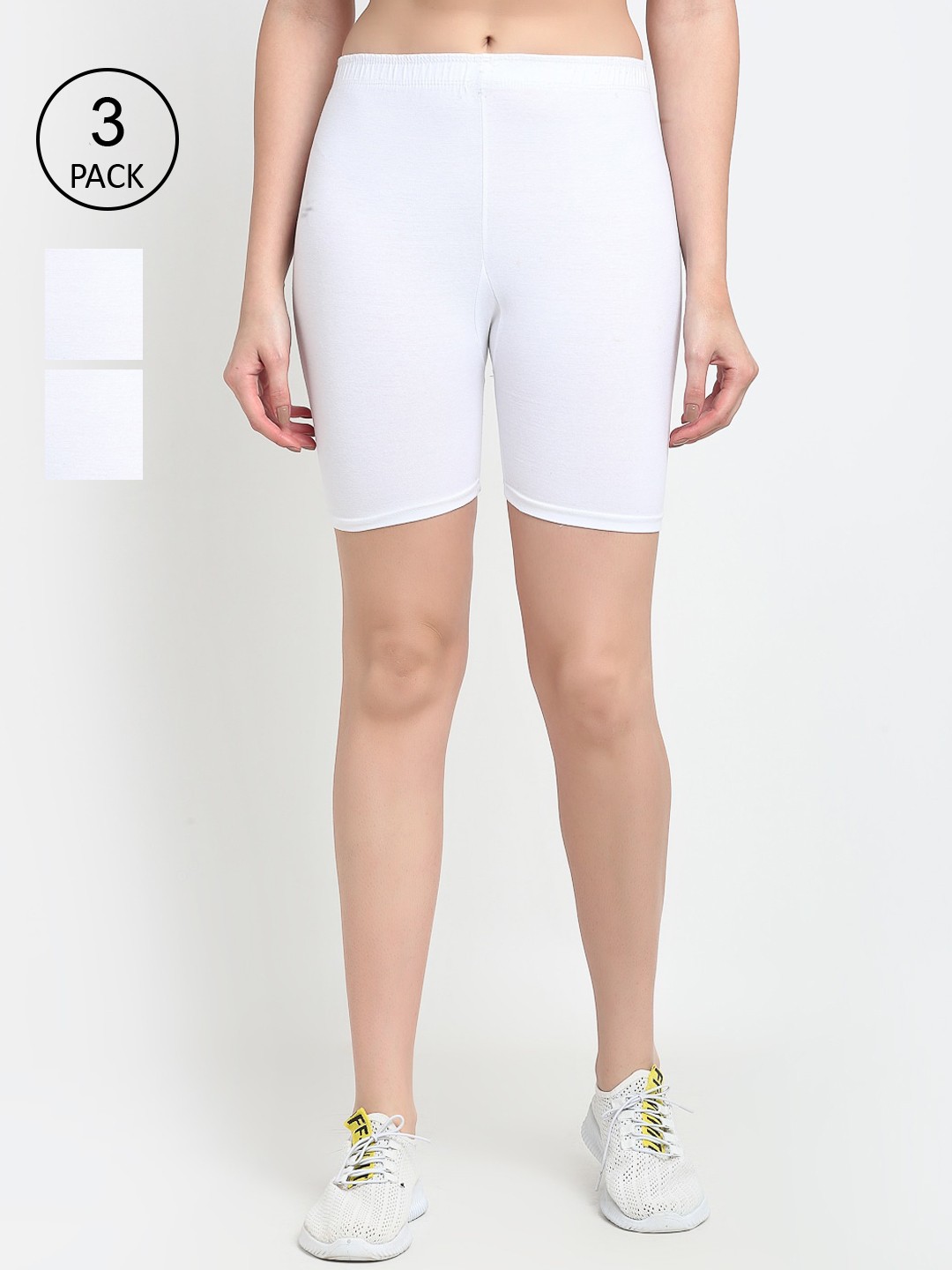 

GRACIT Women Pack of 3 Skinny Fit Biker Shorts, White