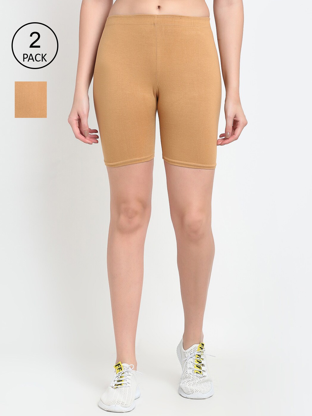 

GRACIT Women Pack of 2 Skinny Fit Biker Shorts, Beige