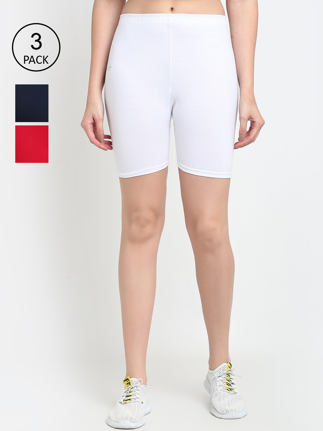 

GRACIT Women Pack of 3 Skinny Fit Biker Shorts, White