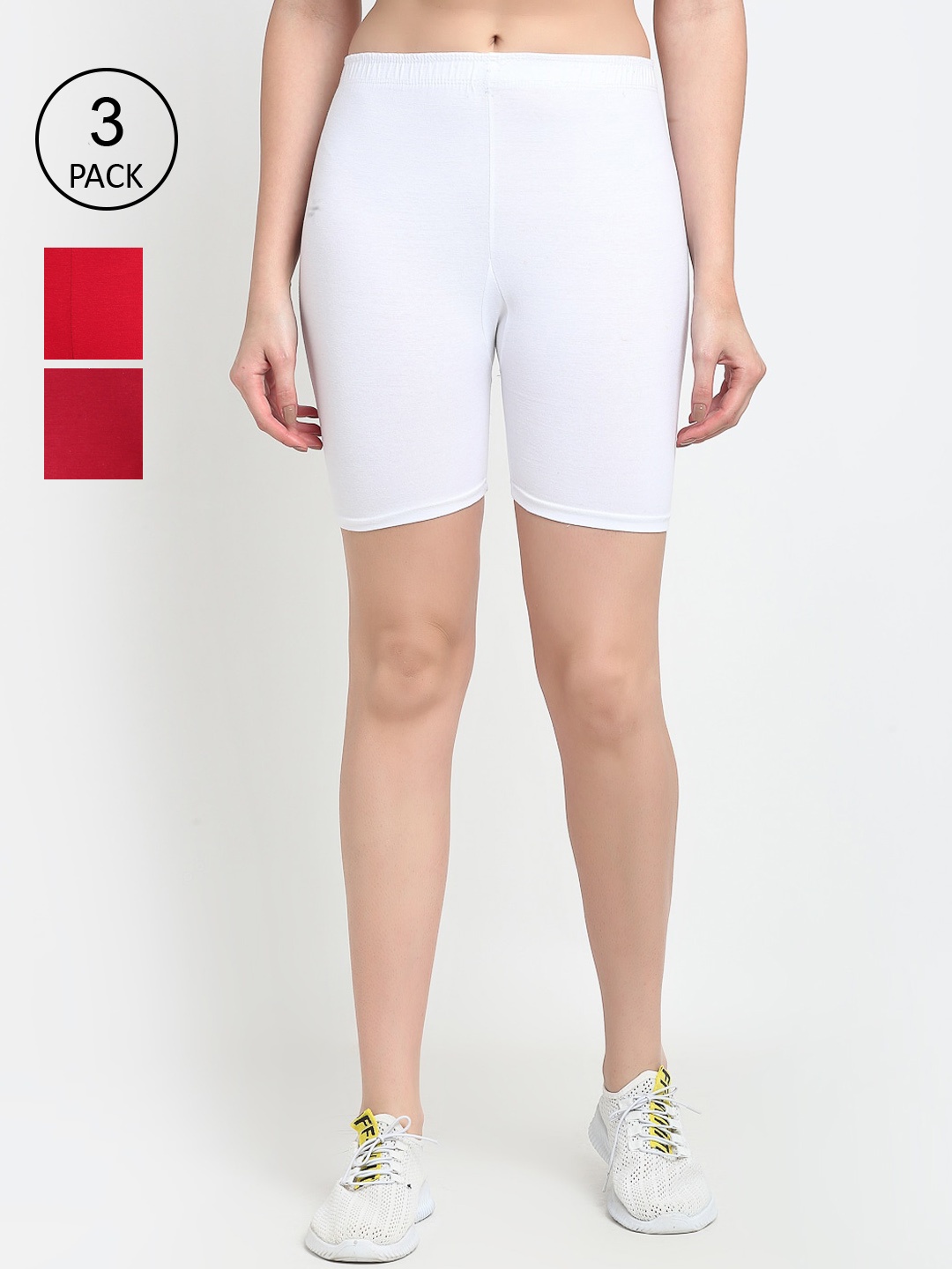 GRACIT Women Pack Of 3 Skinny Fit Biker Shorts, White