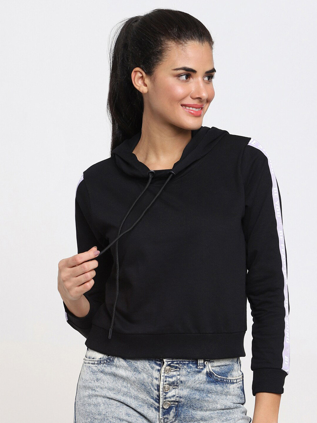

Bewakoof Women Black Hooded Sweatshirt