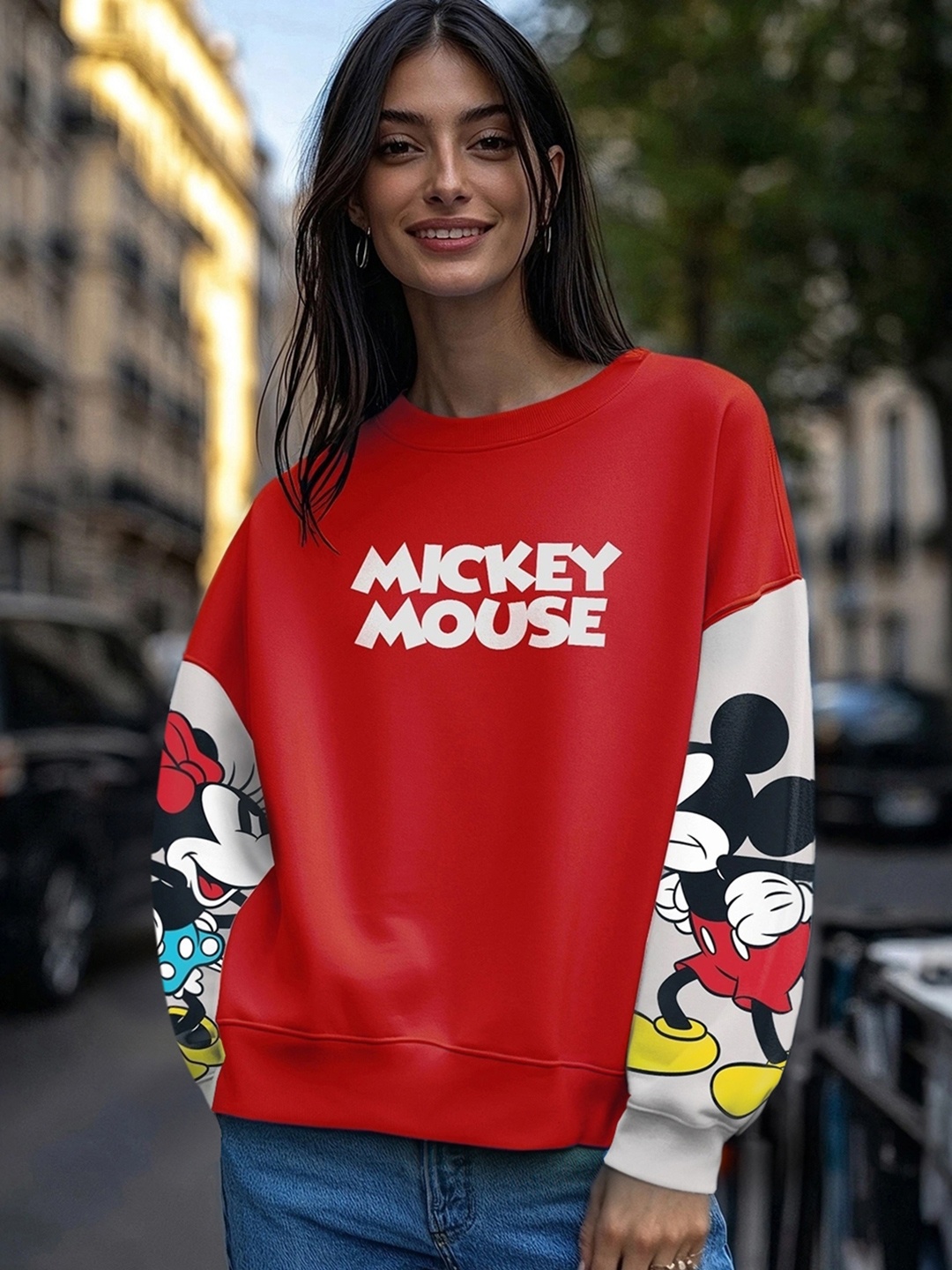 Bewakoof Women Red Printed Oversized Sweatshirt
