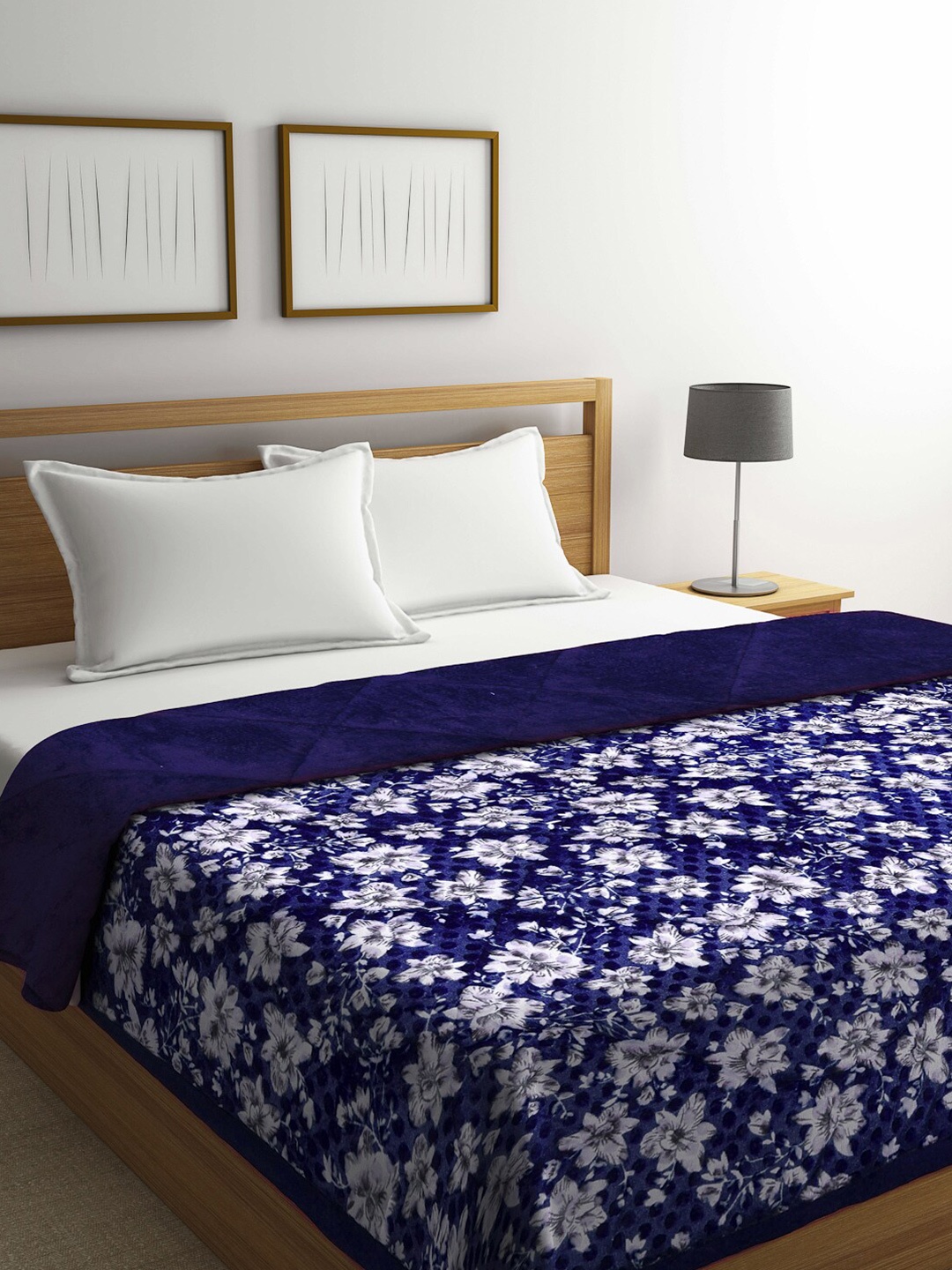 

KLOTTHE Blue & White 800 GSM Floral Heavy Winter Double Bed Quilt