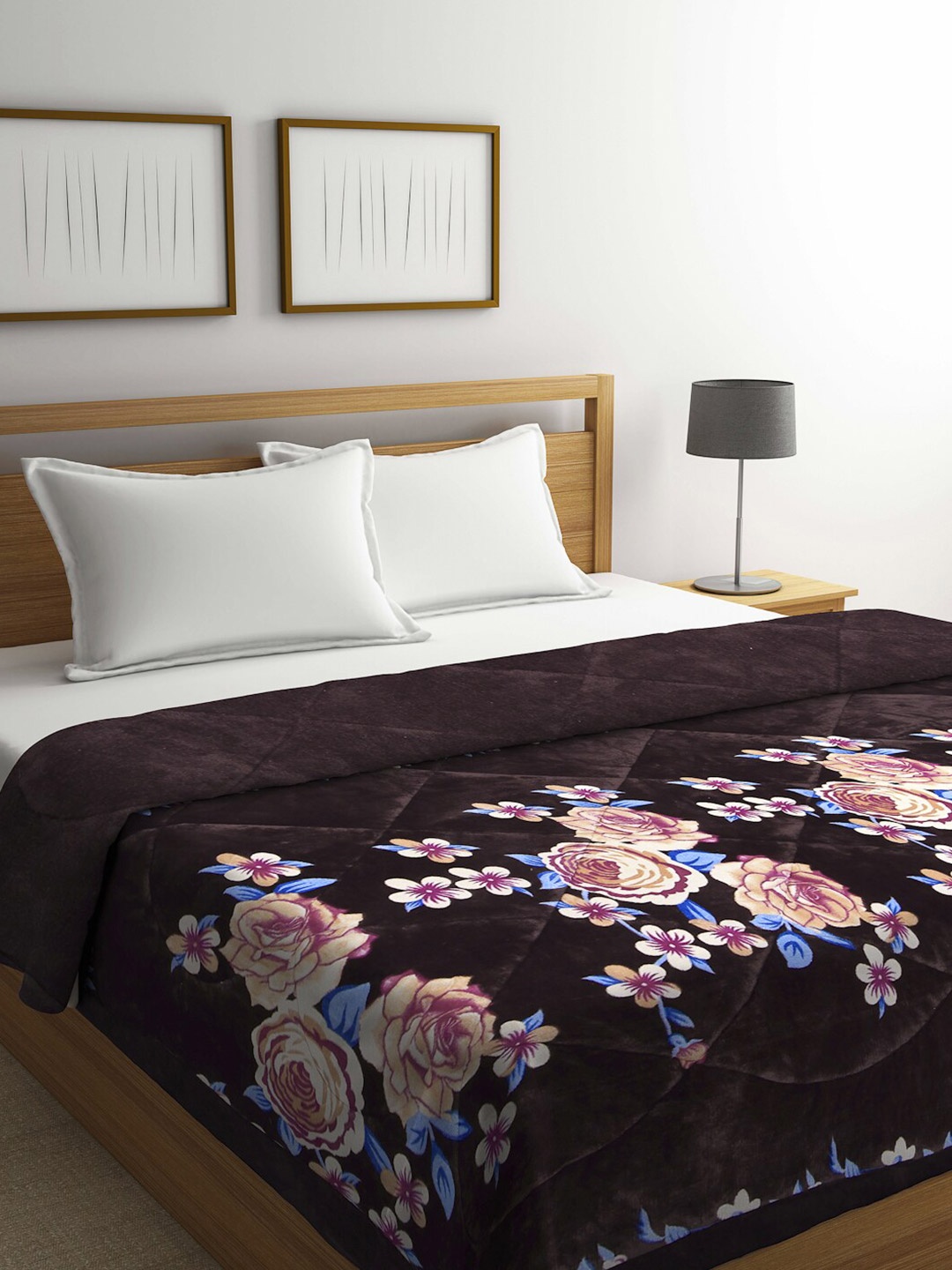 

KLOTTHE Brown Floral Printed 800 GSM Heavy Winter Double Bed Quilt