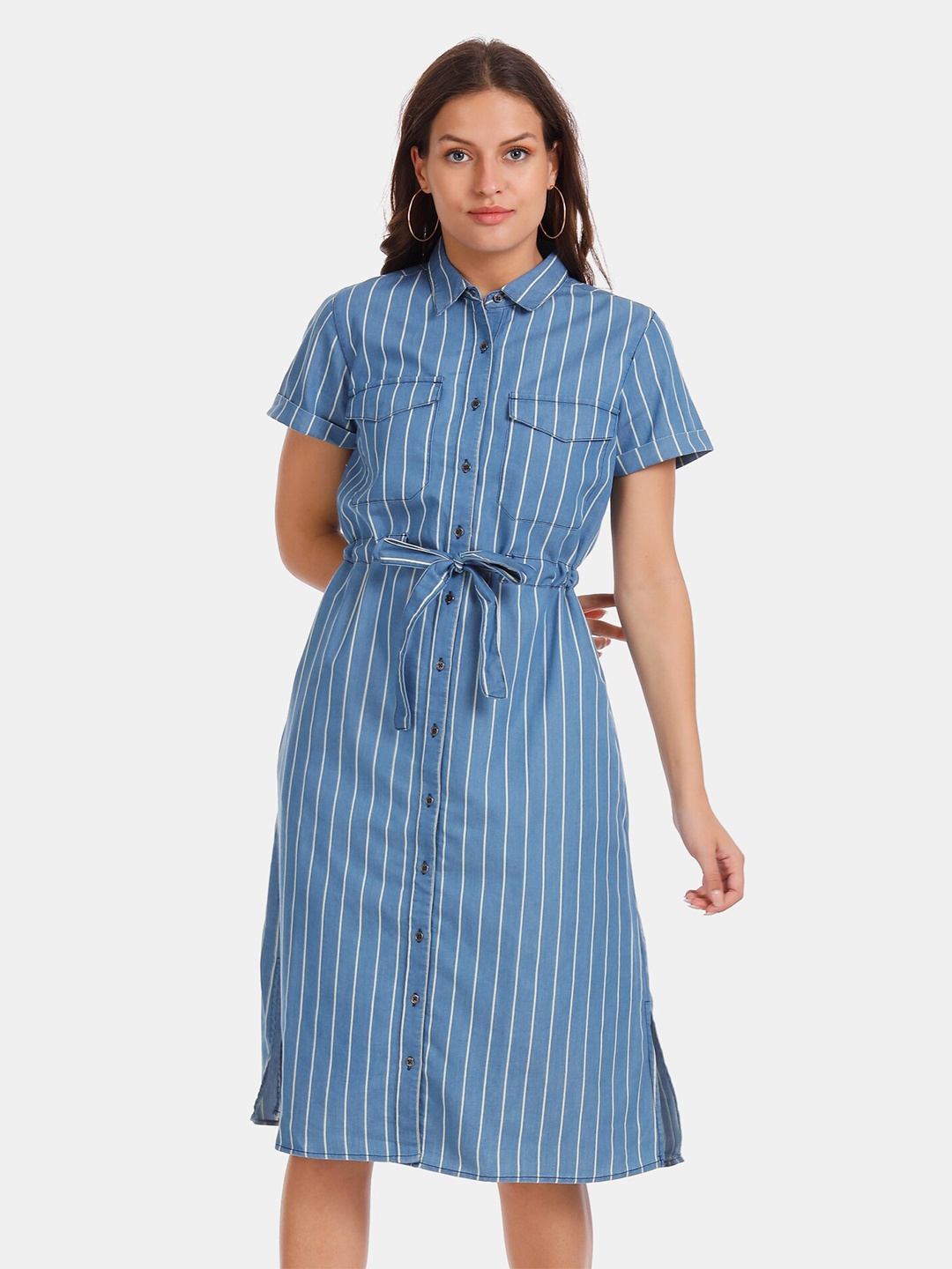 

Cherokee Blue Vertical Striped Shirt Dress