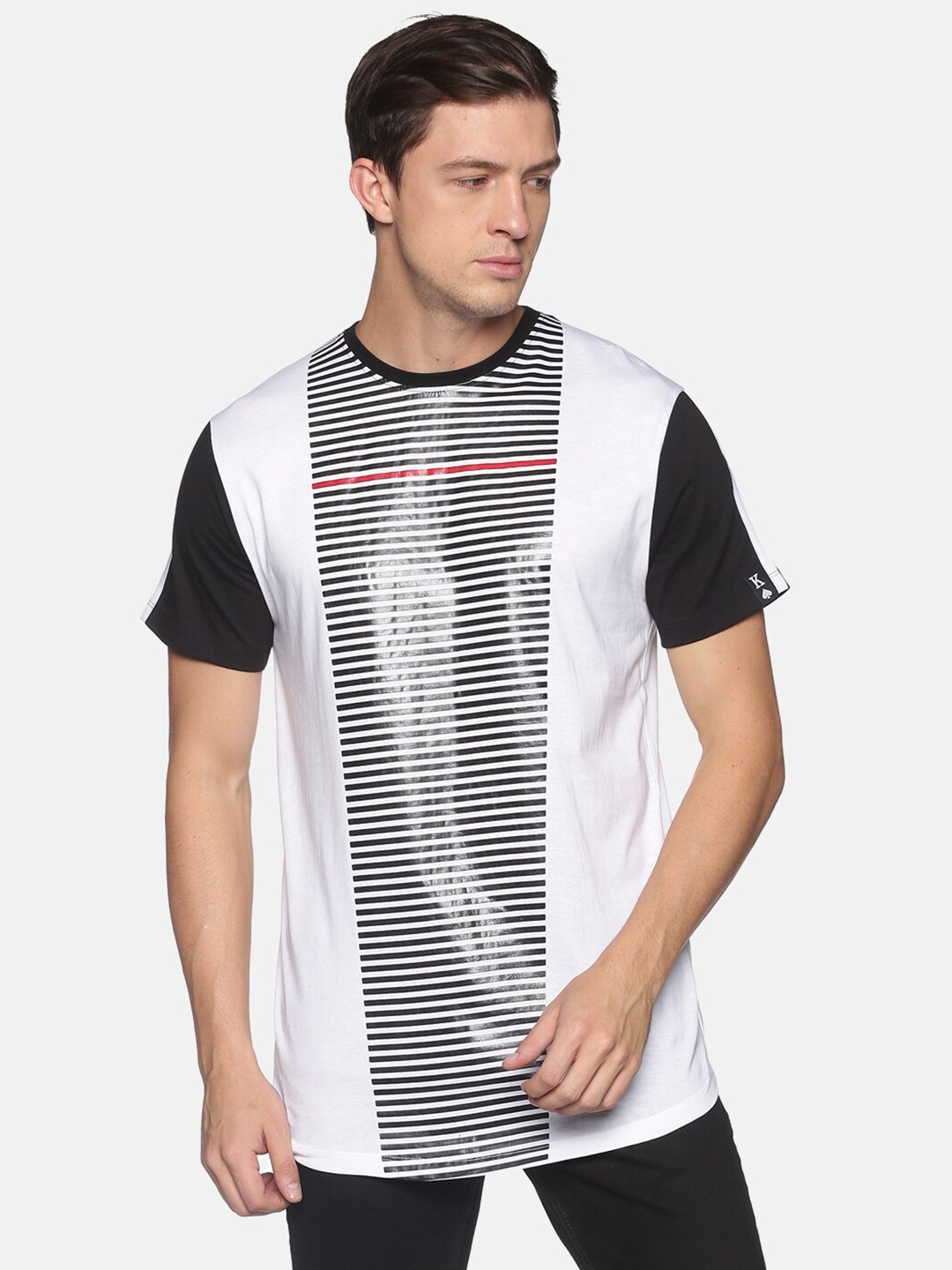 

UrGear Men White & Black Striped T-shirt