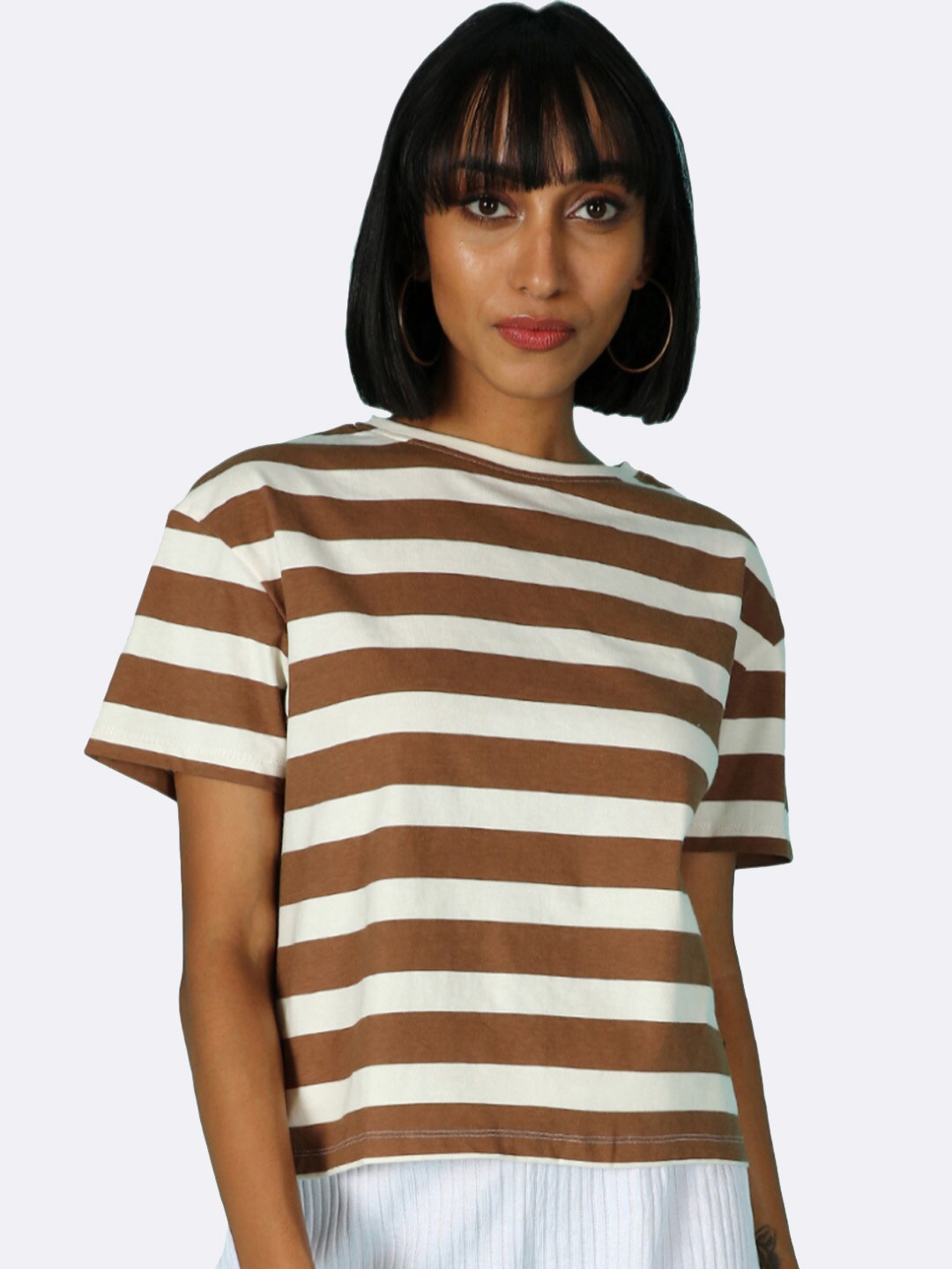 

Bewakoof Brown & White Striped Boxy Top