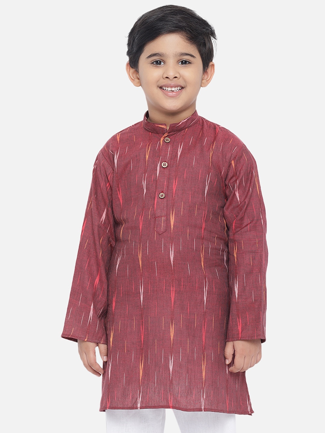 

Vastraa Fusion Unisex Kids Maroon Flared Sleeves Thread Work Kurta