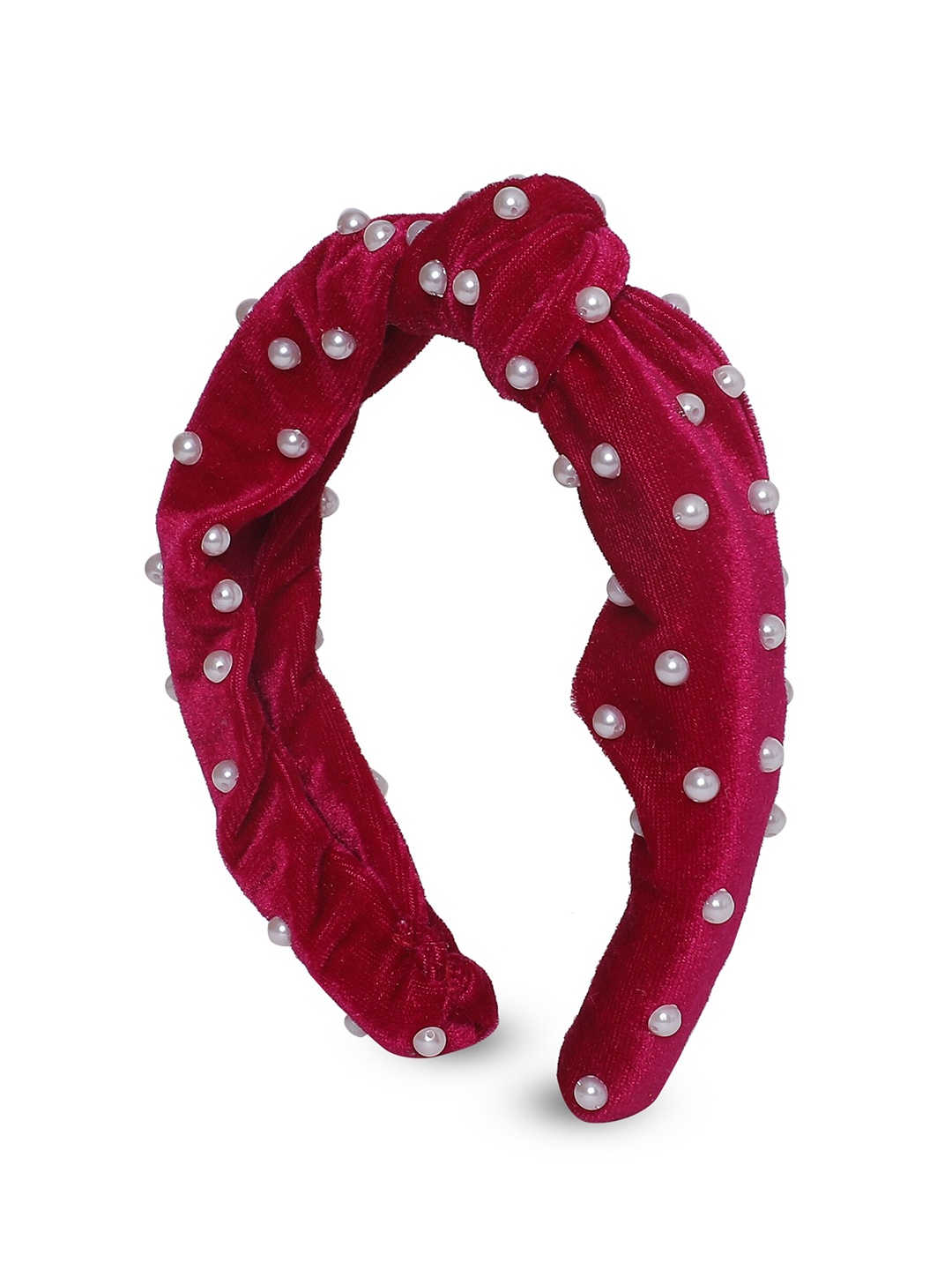 

Samsara Couture Girls Maroon & & White Pearl Embellished Knot Hairband