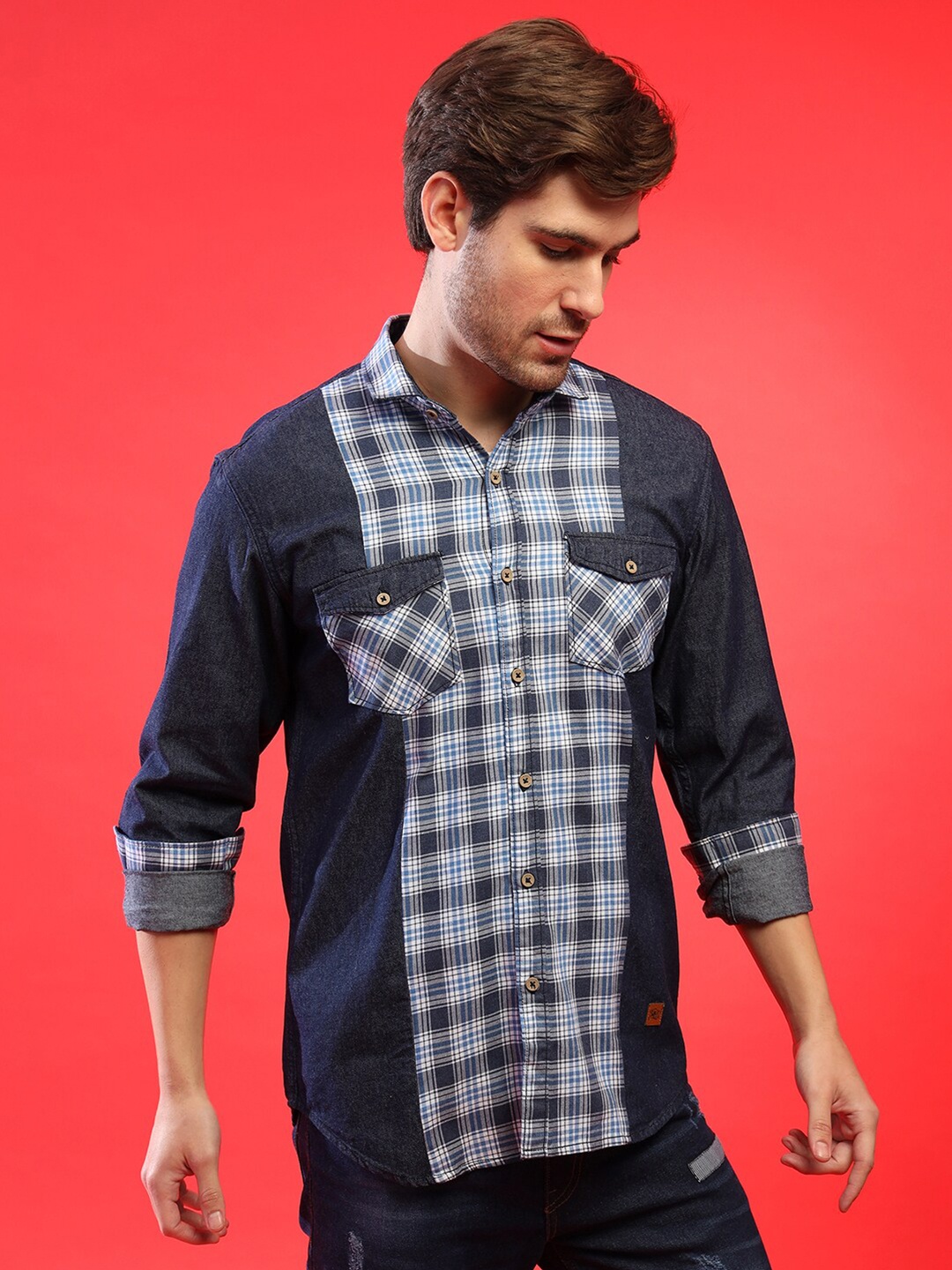 

Campus Sutra Men Blue Opaque Checked Casual Shirt