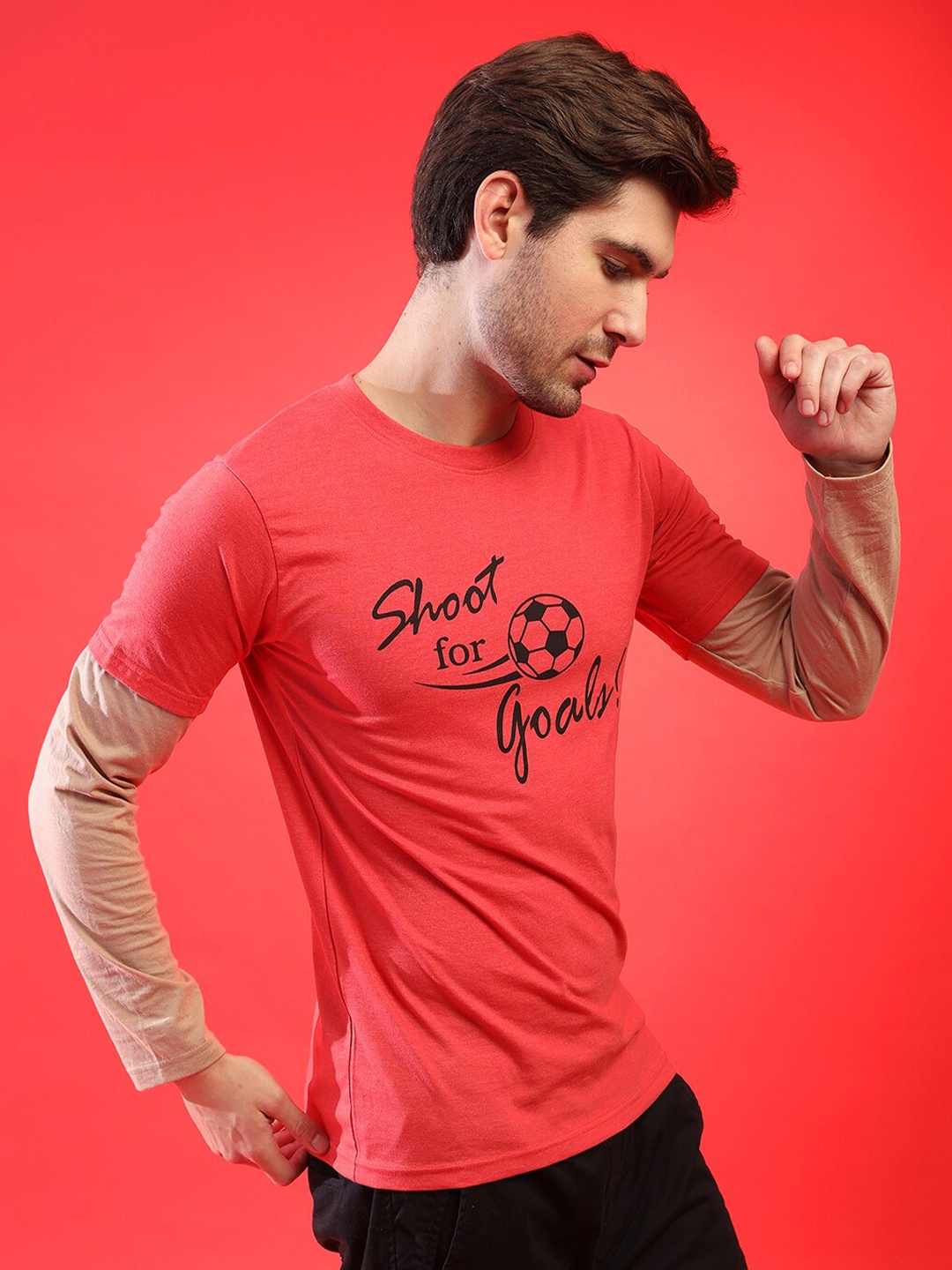 

Campus Sutra Men Peach-Coloured Typography Printed Tropical T-shirt