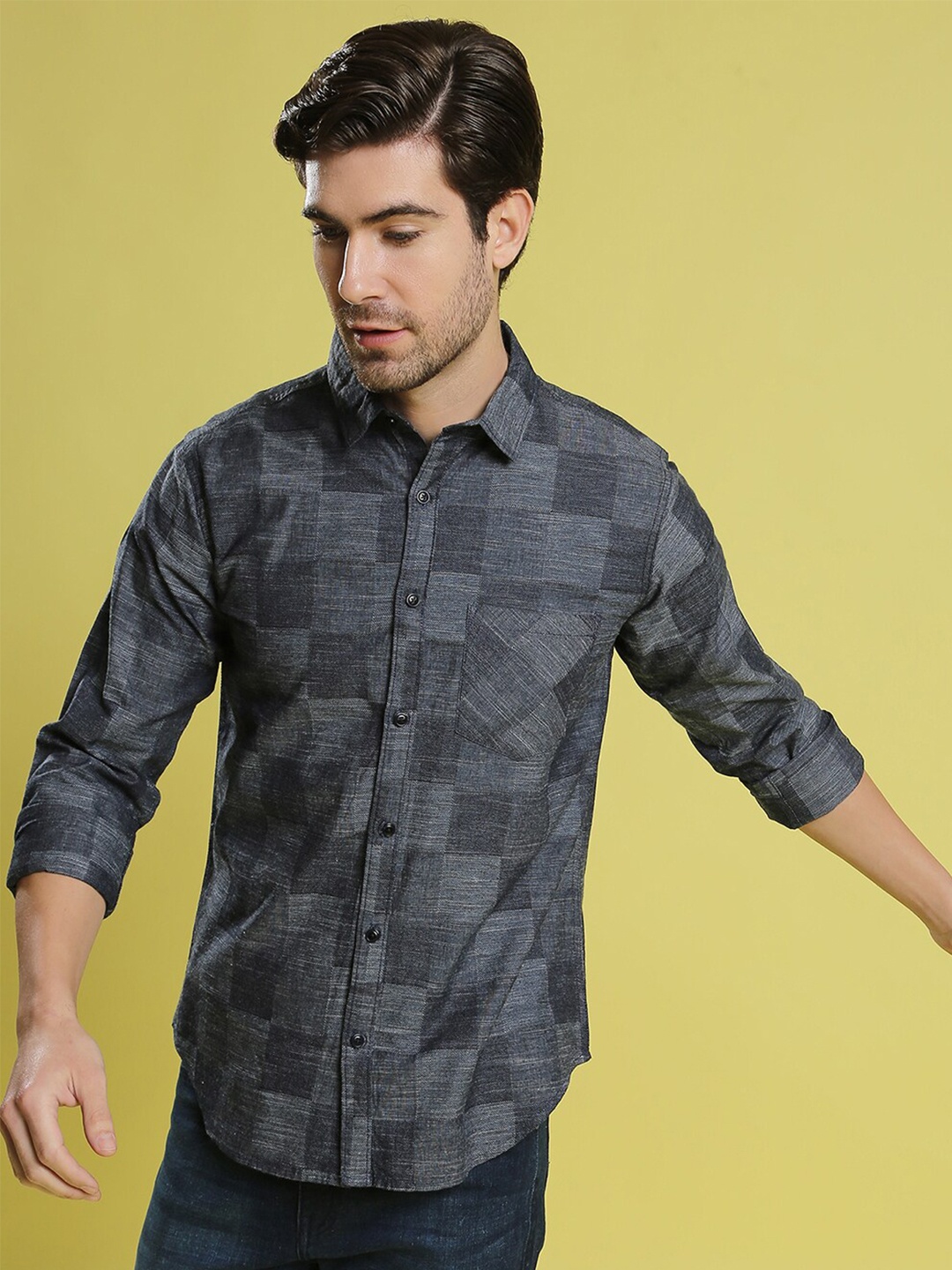 

Campus Sutra Men Blue Opaque Checked Casual Shirt