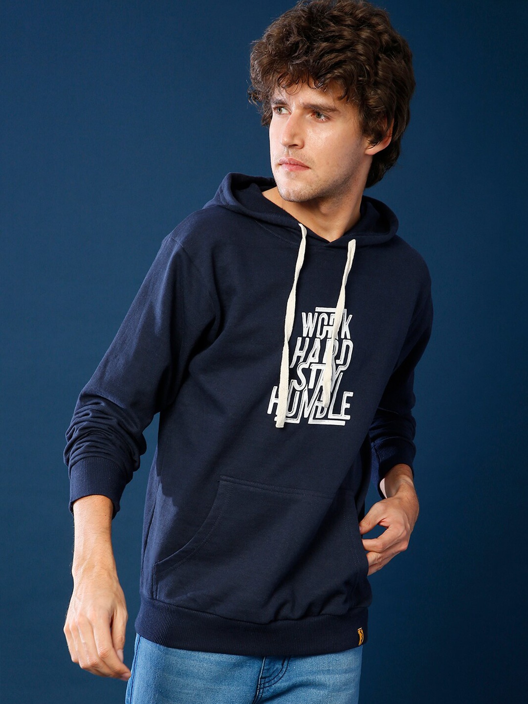 

Campus Sutra Men Navy Blue Hooded Sweatshirt