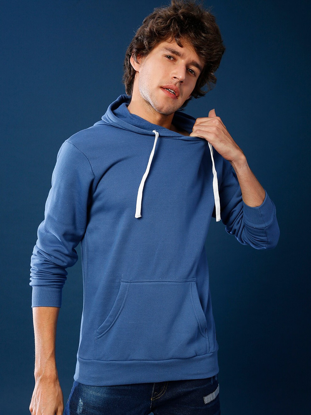 

Campus Sutra Men Blue Hooded Sweatshirt