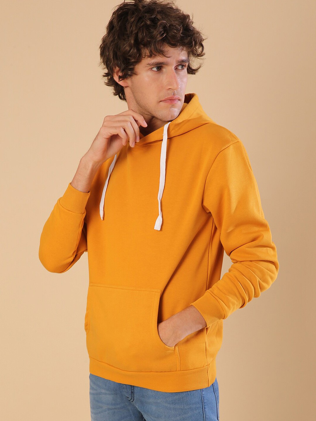 

Campus Sutra Men Mustard Hooded Sweatshirt