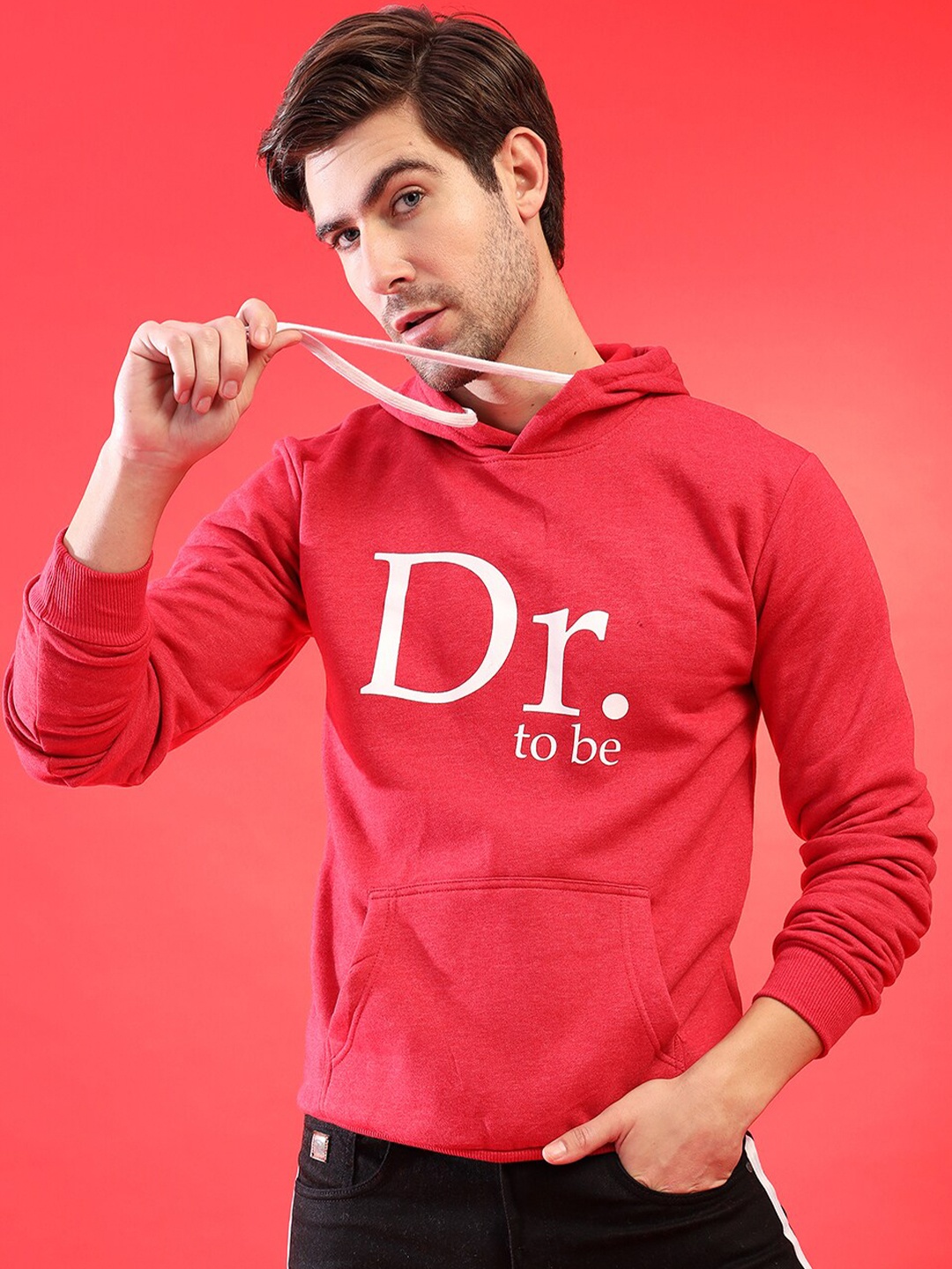 

Campus Sutra Men Red Printed Hooded Sweatshirt