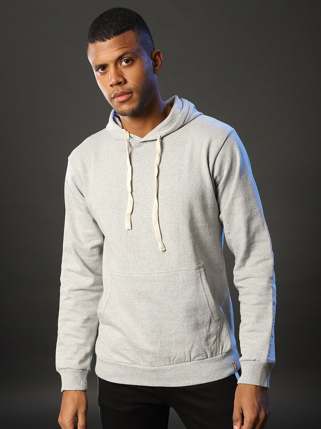 

Campus Sutra Men Grey Hooded Sweatshirt