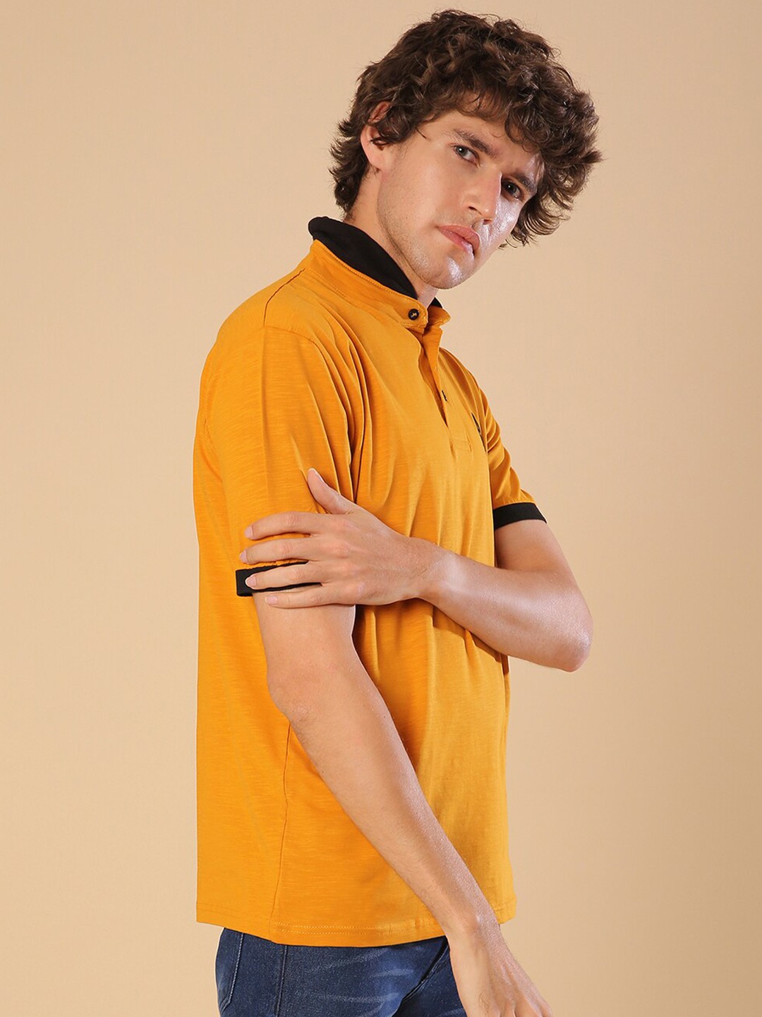

Campus Sutra Men Mustard Yellow Polo Collar T-shirt