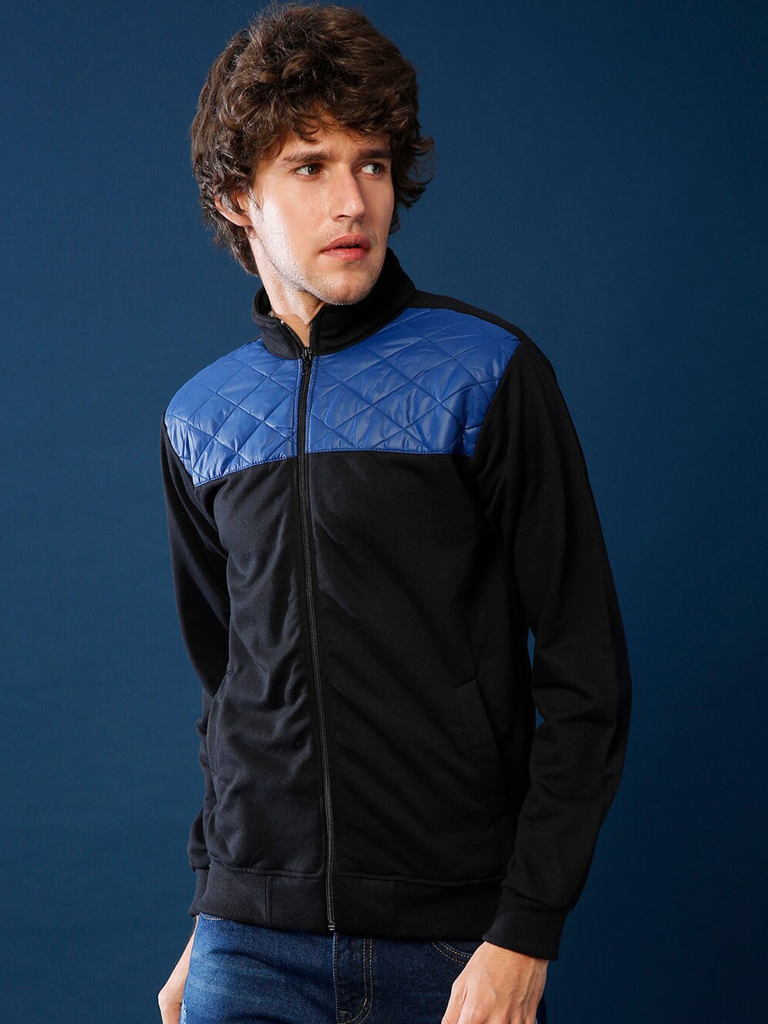 

Campus Sutra Men Black Blue Lightweight Bomber Jacket