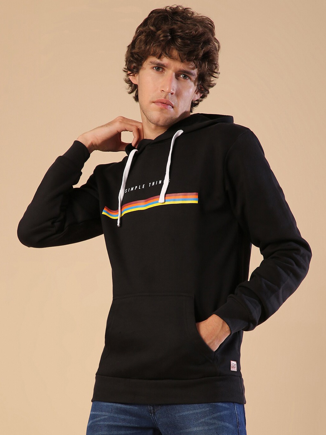 

Campus Sutra Men Black Printed Hooded Sweatshirt