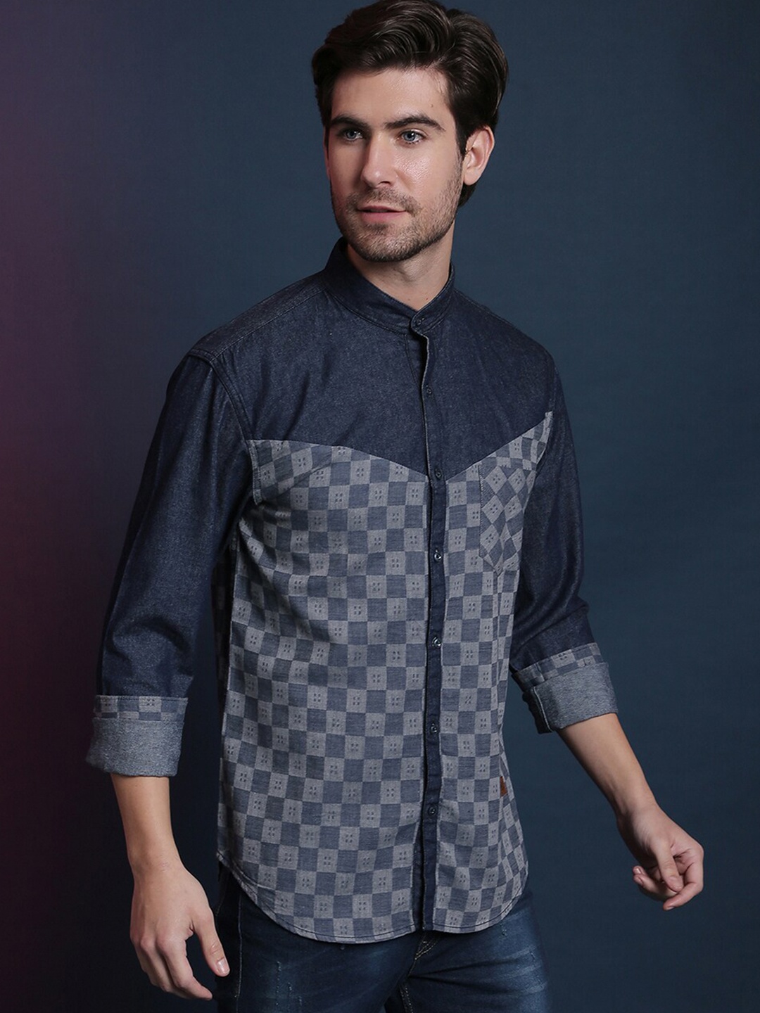 

Campus Sutra Men Blue Windowpane Checks Opaque Checked Casual Shirt