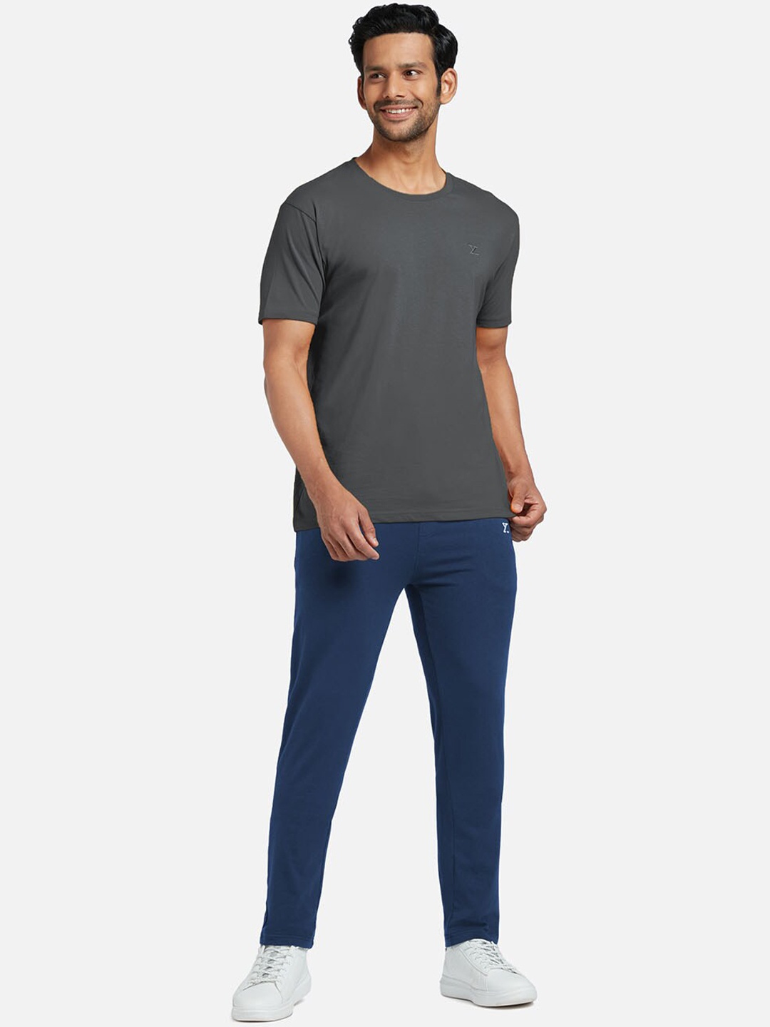 

XYXX Men Grey & Blue Solid Pure Cotton Track Suit