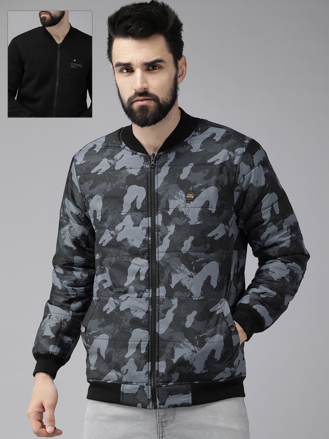 

SPYKAR Men Black & Grey Reversible Sweatshirt