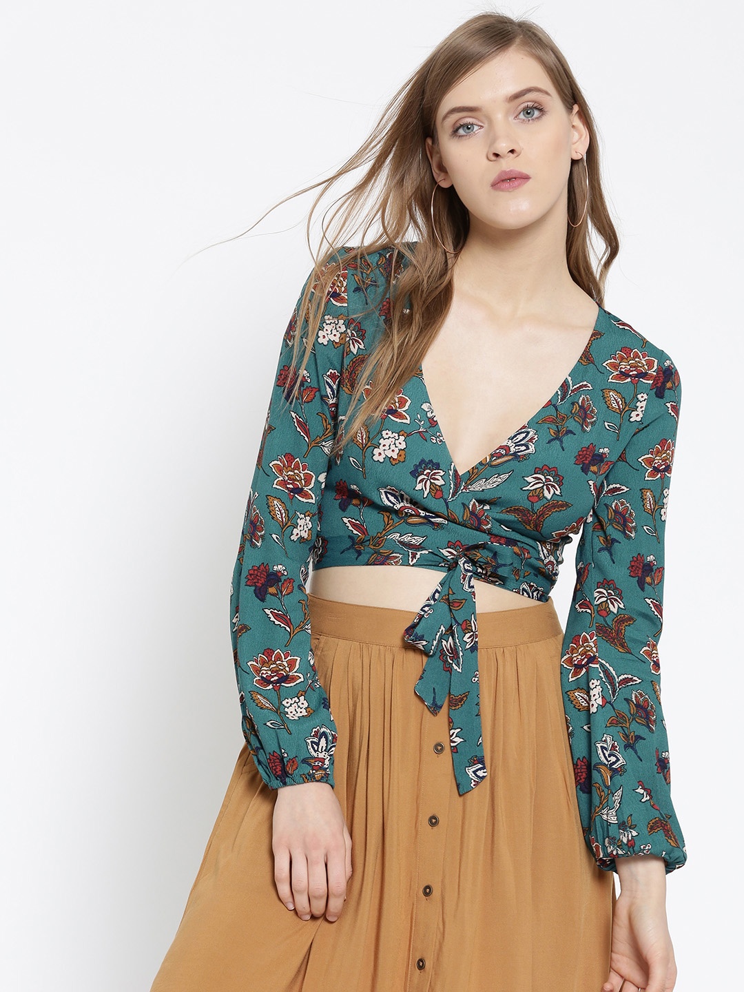 

FOREVER 21 Women Green Printed Crop Top