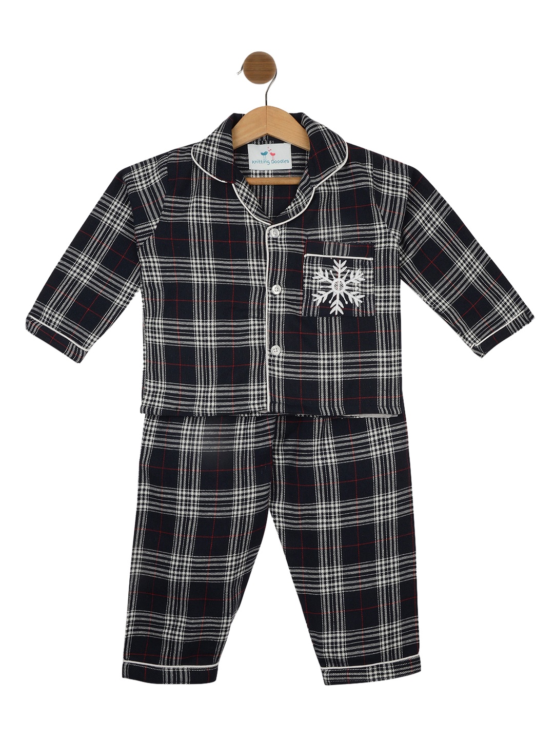 

Knitting Doodles Kids Blue & White Checked Night suit