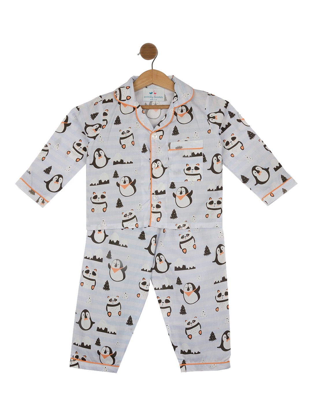 

Knitting Doodles Unisex Kids Grey & Black Printed Night Suit