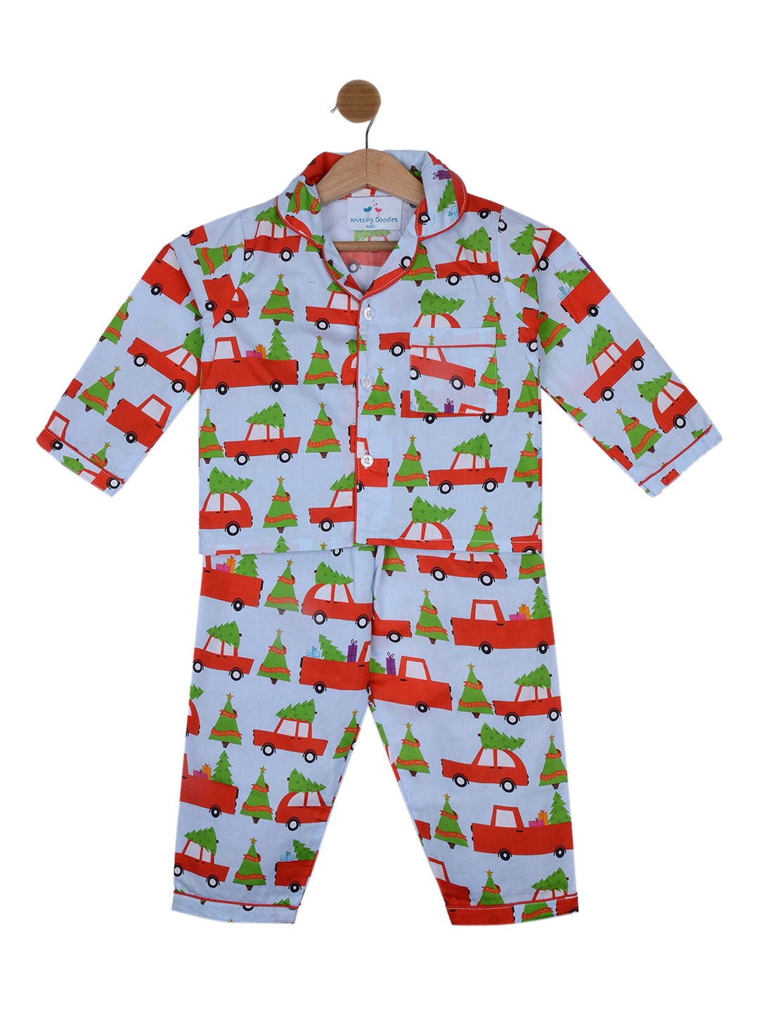 

Knitting Doodles Kids Blue & Green Printed Pure Cotton Night Suit