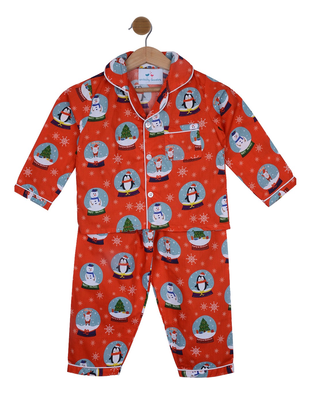 

Knitting Doodles Kids Red & Black Printed Night suit