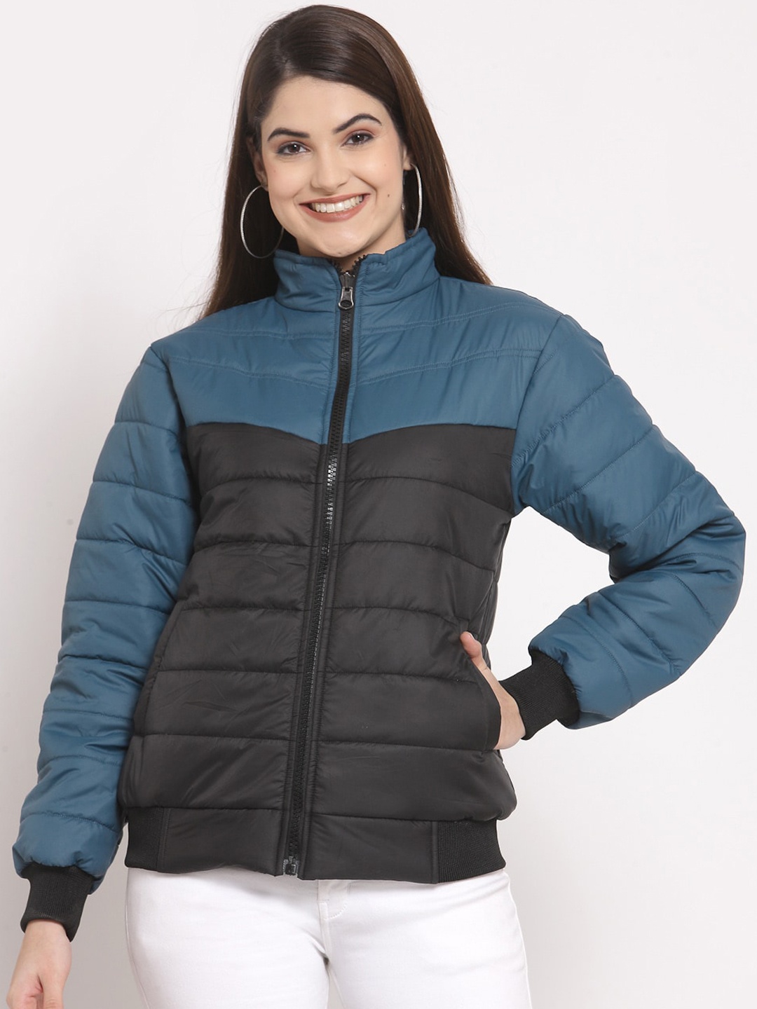 

KLOTTHE Women Blue Colourblocked Outdoor Quilted Jacket