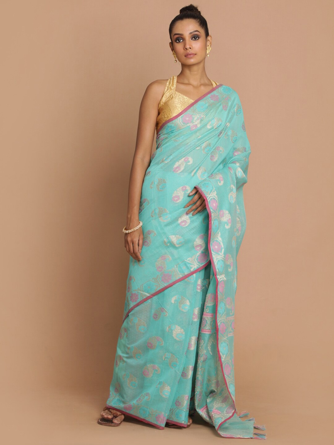 

Saranee Blue & Magenta Paisley Zari Banarasi Saree